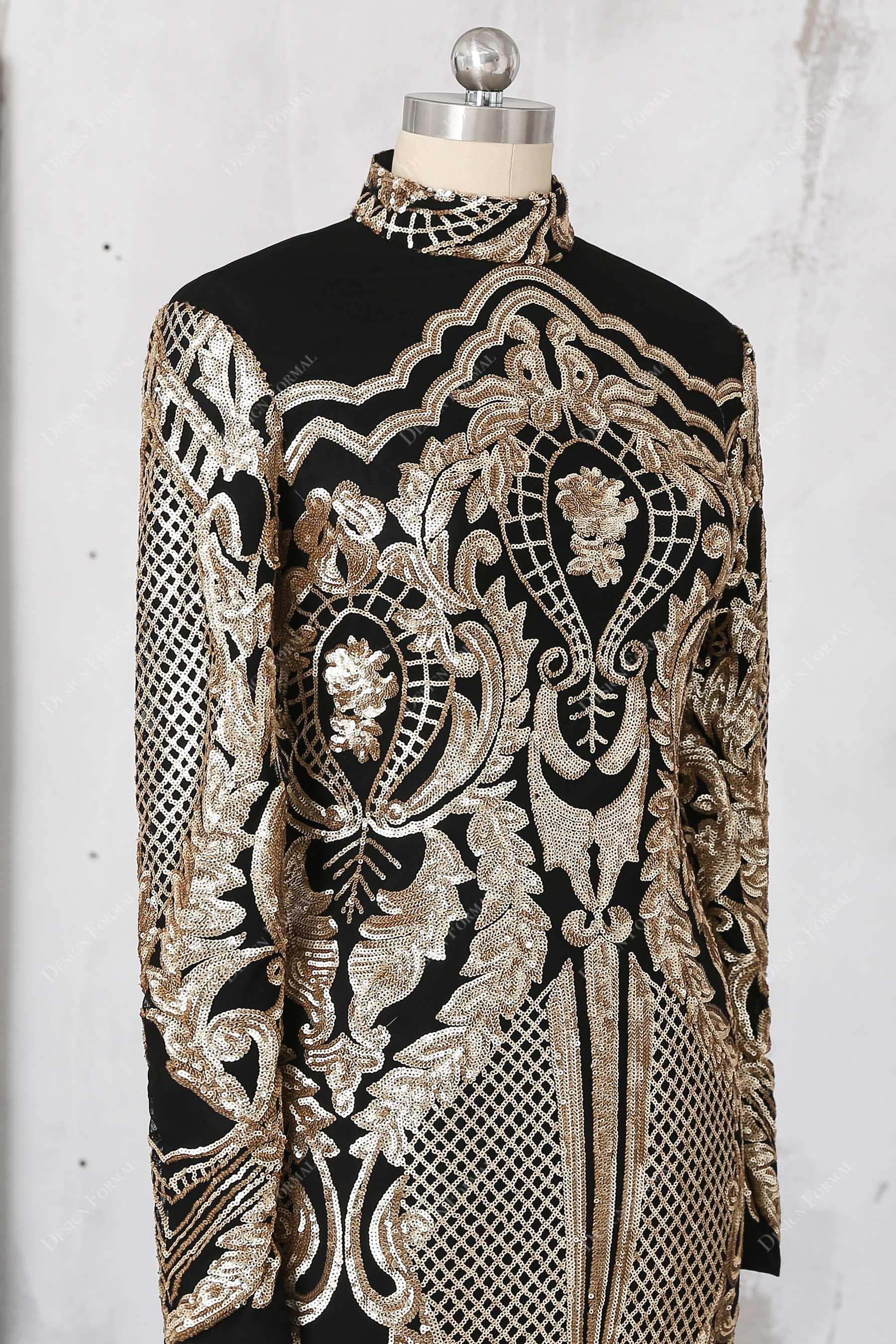 long sleeve special patterned sequin dress