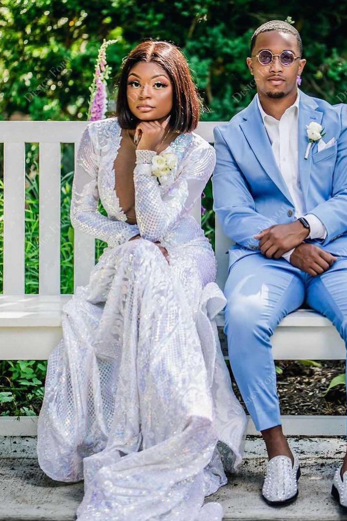 long sleeve unique sequin sparkly prom gown