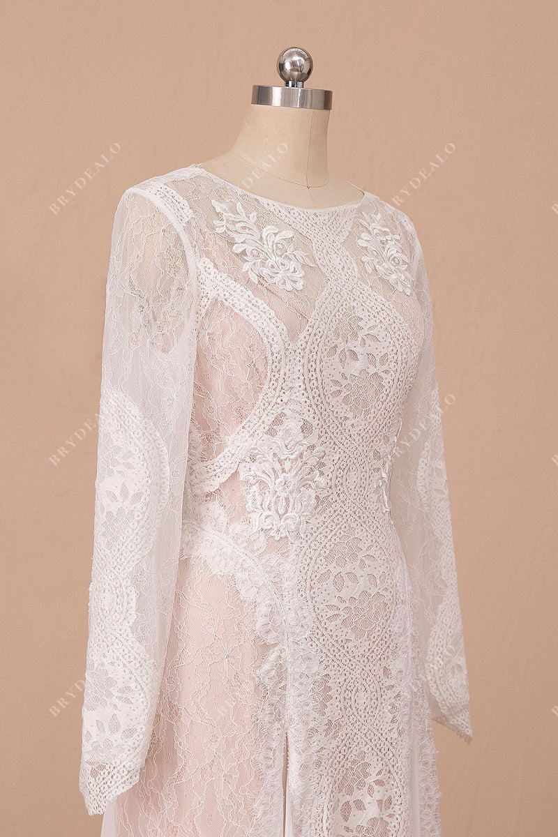 Bow High Neck Pleated Long Sleeve Chiffon Dress Blushing Pink main image 1