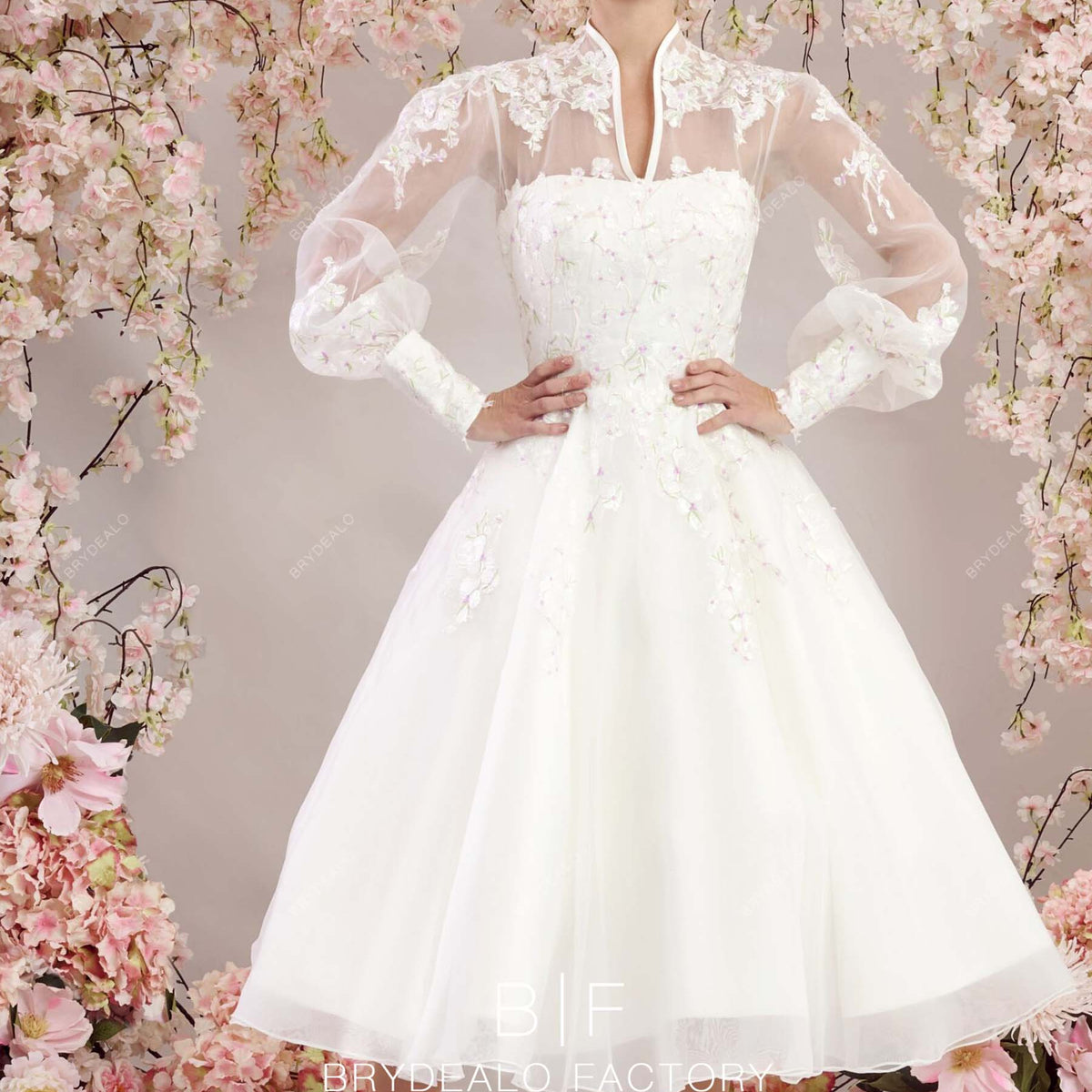 Victoria Bishop Sleeves Lace Organza Custom Short Puffy Wedding Gown Victoria Bishop Sleeves Lace Organza Custom Short Puffy Wedding Gown