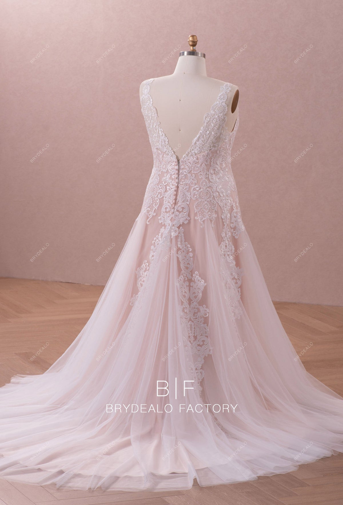 Nude Pink Plus Size Lace Tulle Fit and Flare Wedding Dress Nude Pink Plus Size Lace Tulle Fit and Flare Wedding Dress