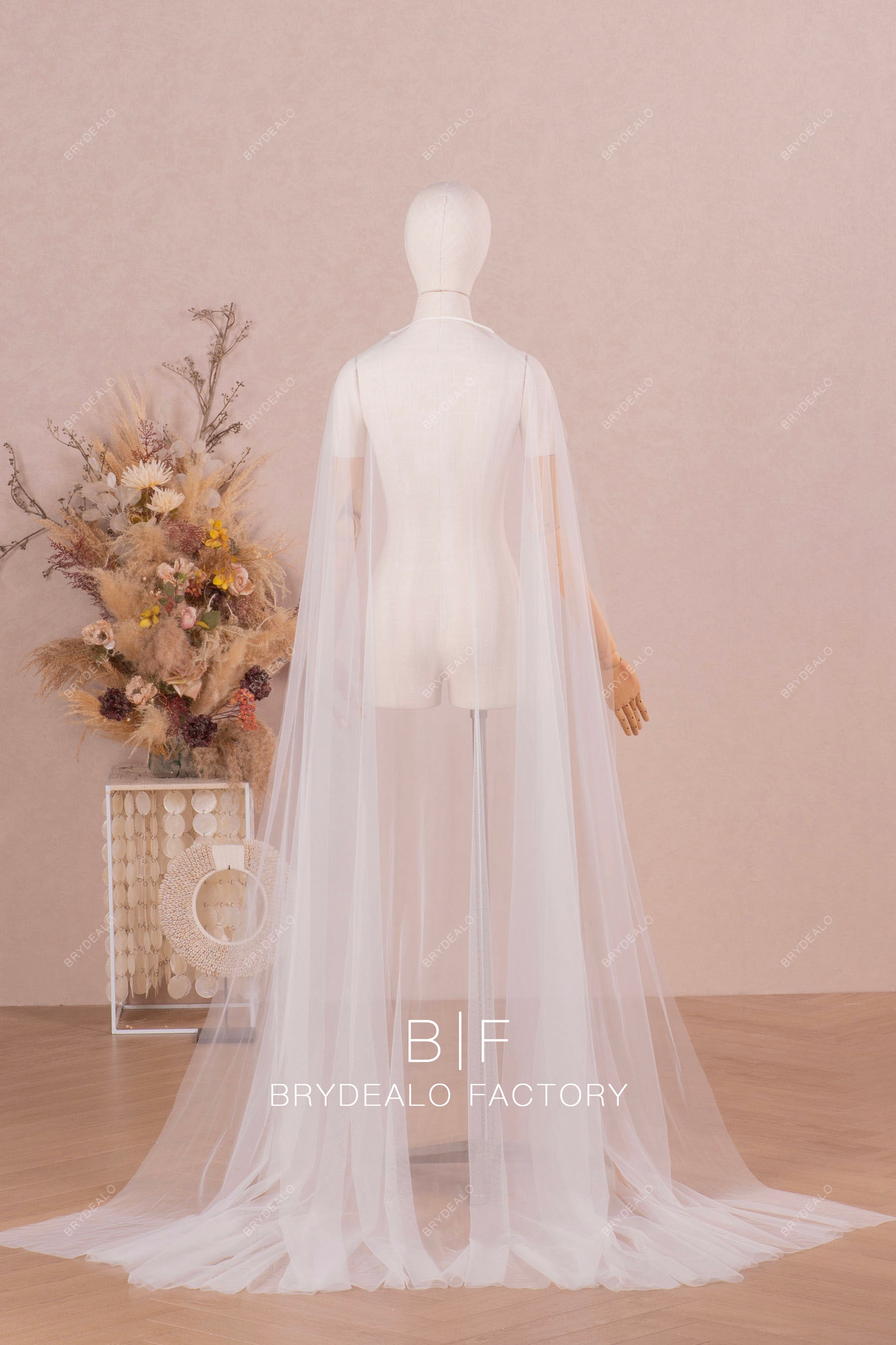 elegant long tulle bridal cape for sale