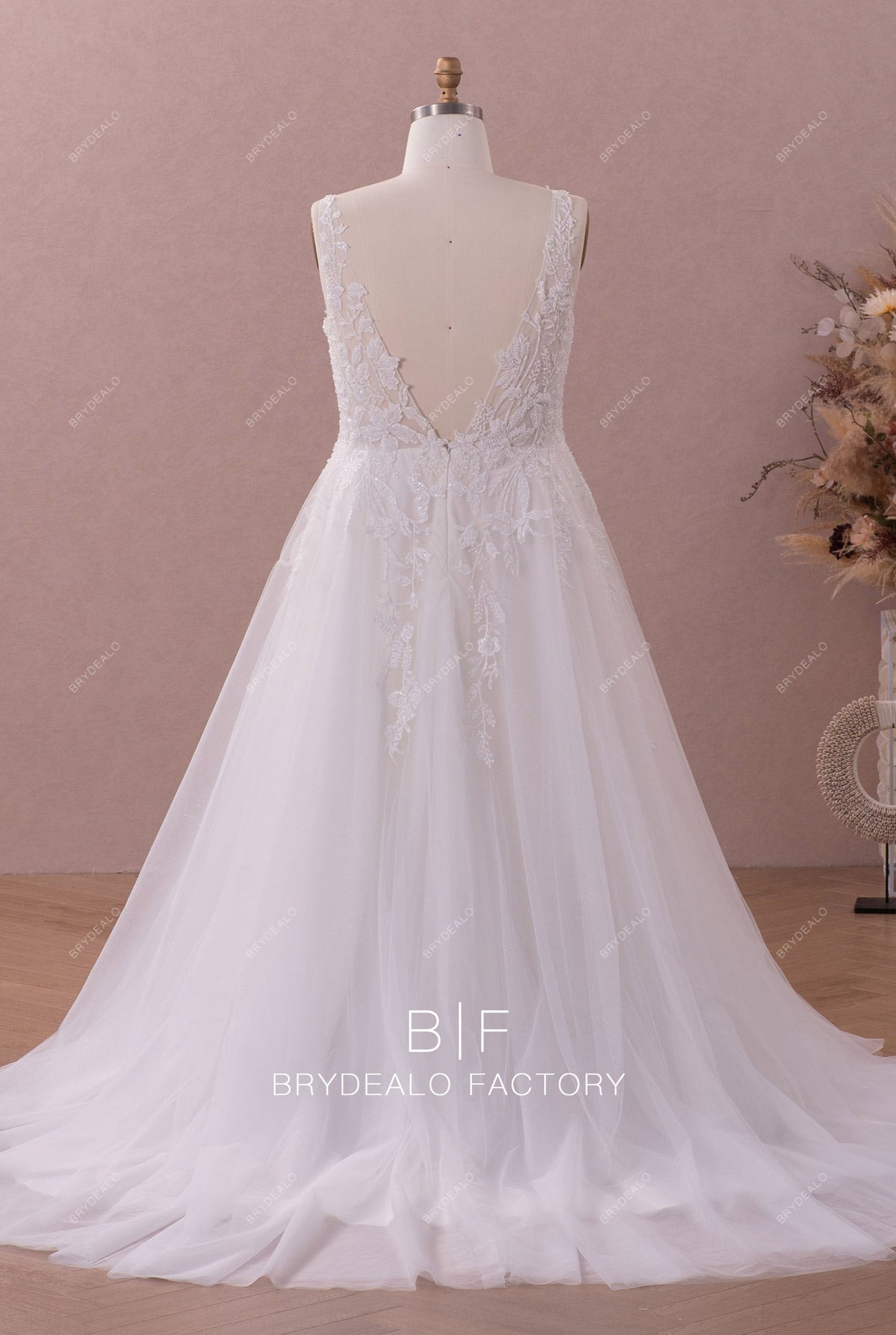 Sleeveless Maxi Tulle Plus Size Wedding Dress blv360201 main image 0