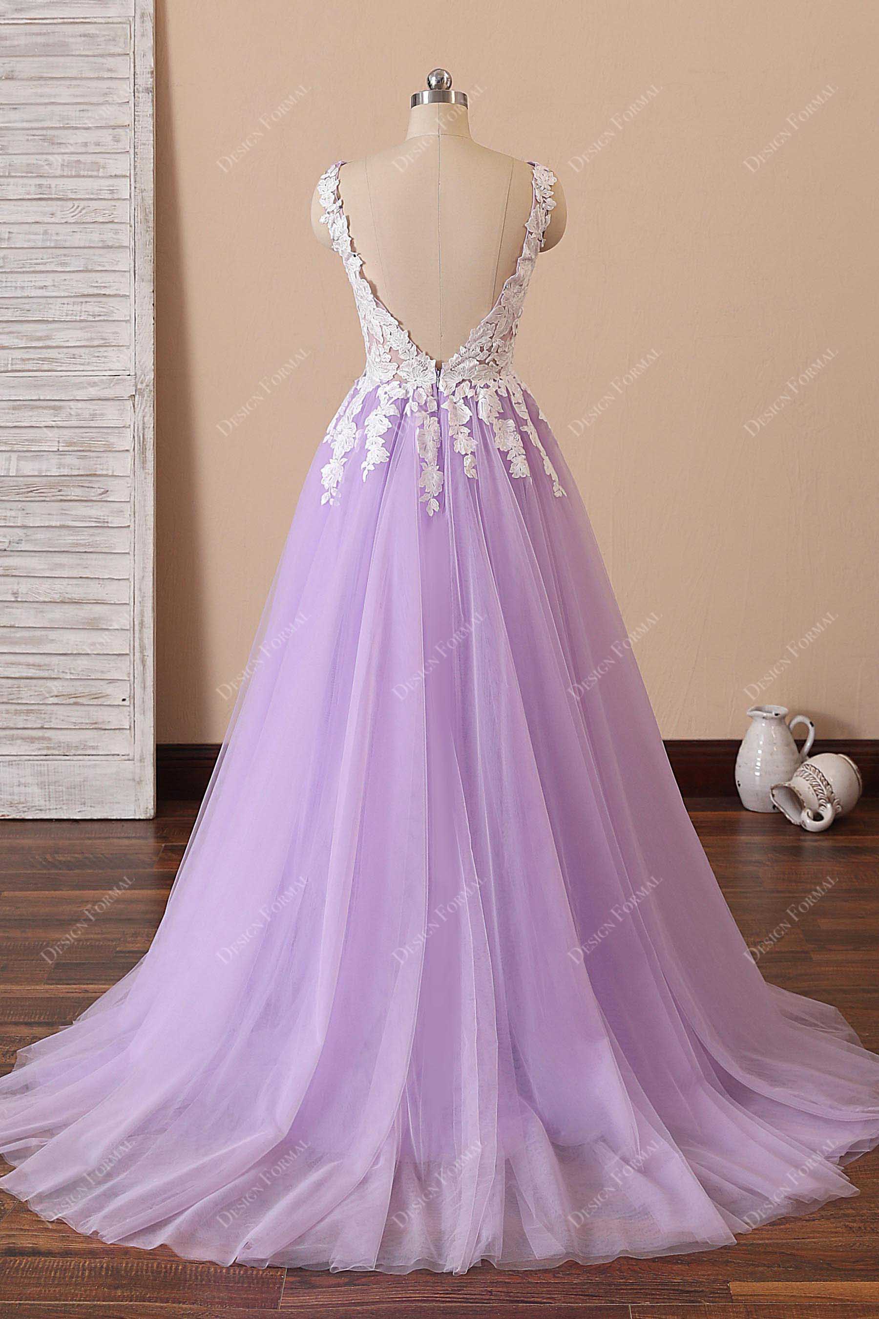 low-back sleeveless A-line prom dress 
