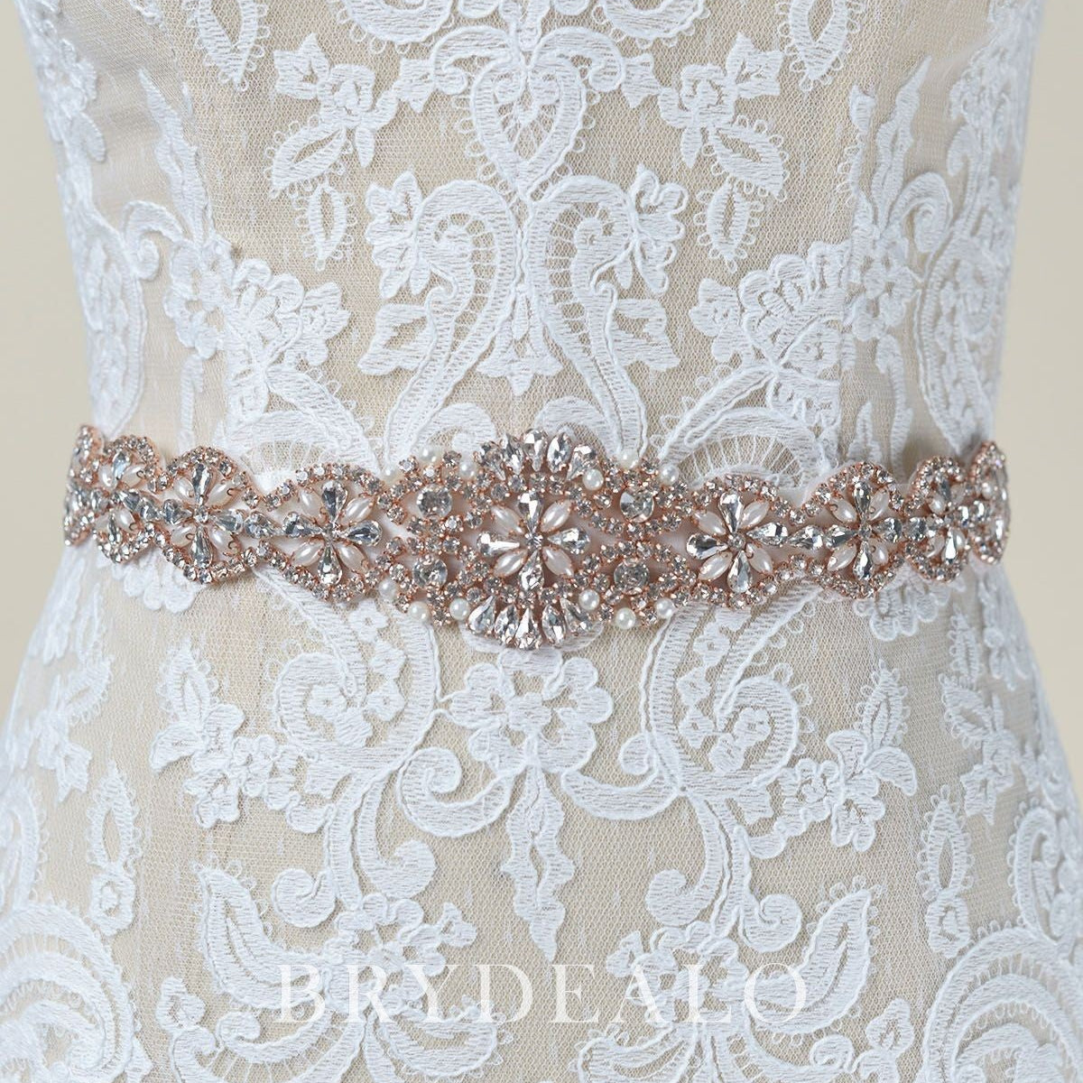 Stylish Luxurious Crystals Pearls Rose Gold Bridal Sash