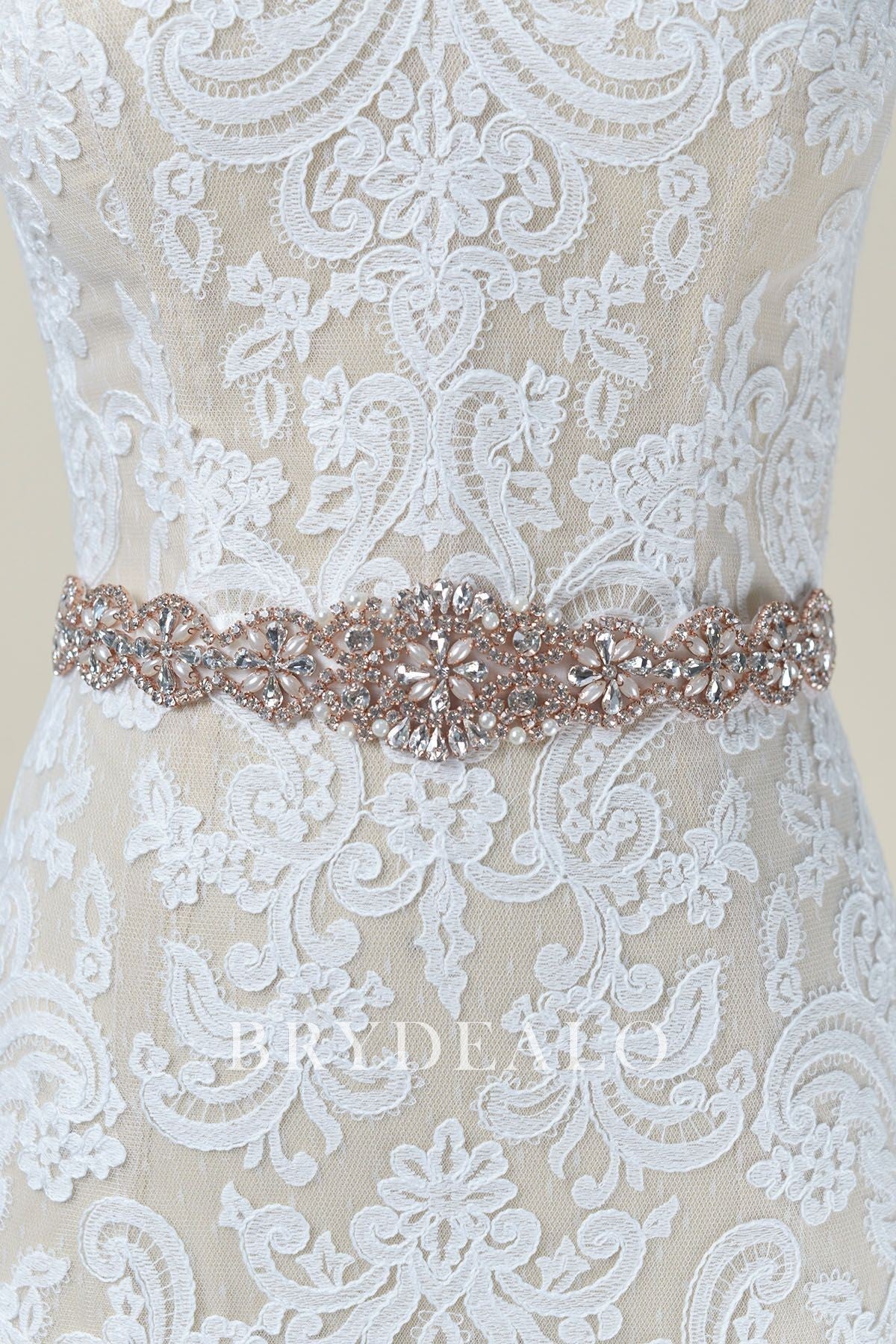 Stylish Luxurious Crystals Pearls Rose Gold Bridal Sash