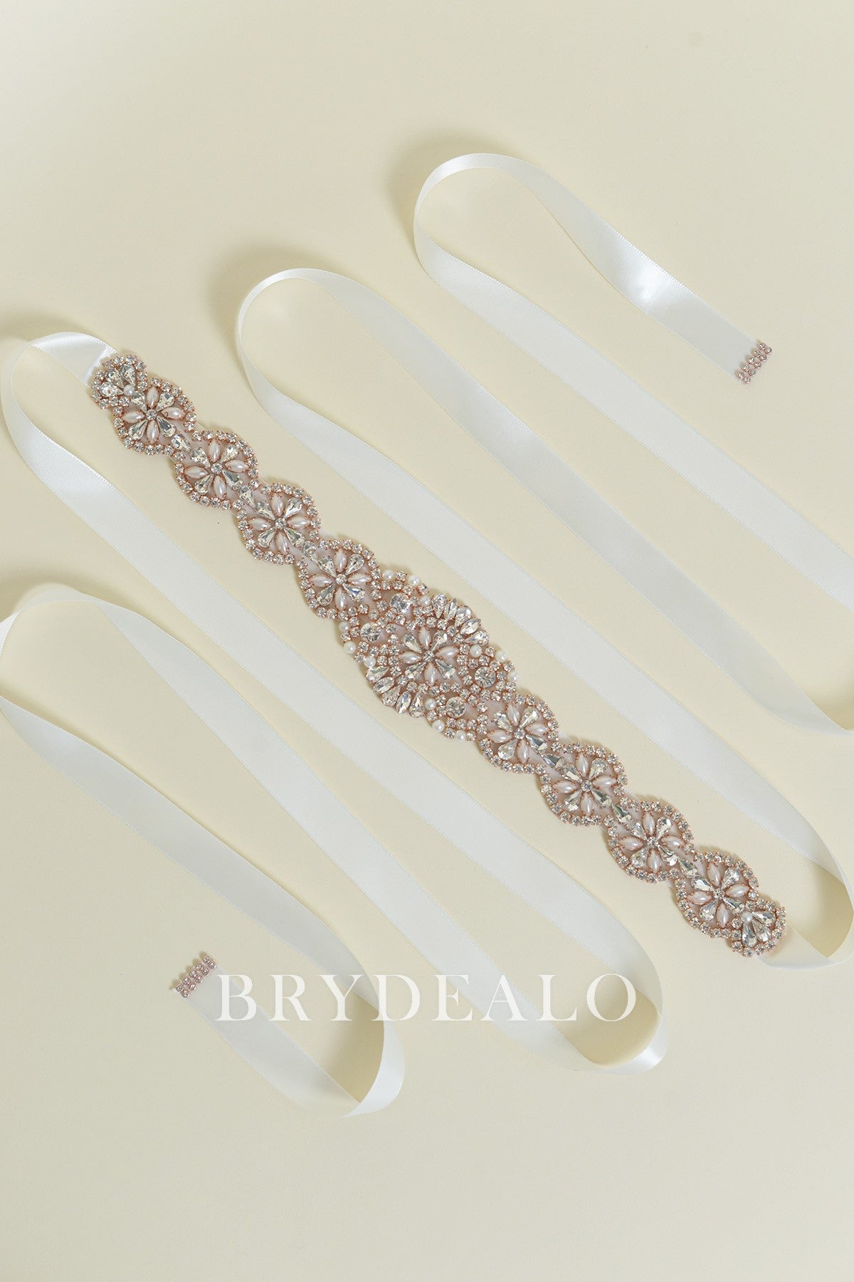 Fashion Crystals Pearls Rose Gold Bridal Sash for Sale