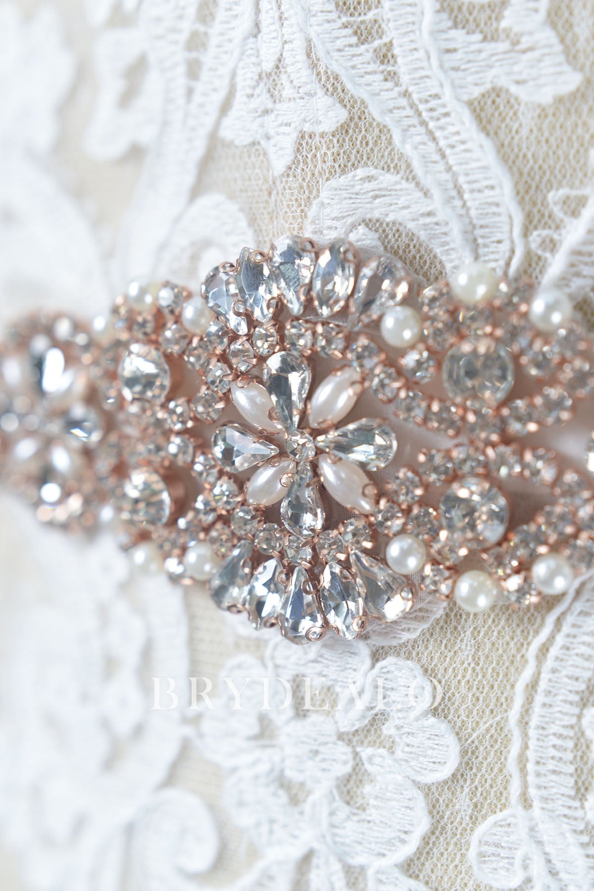 Popular Crystals Pearls Rose Gold Bridal Sash