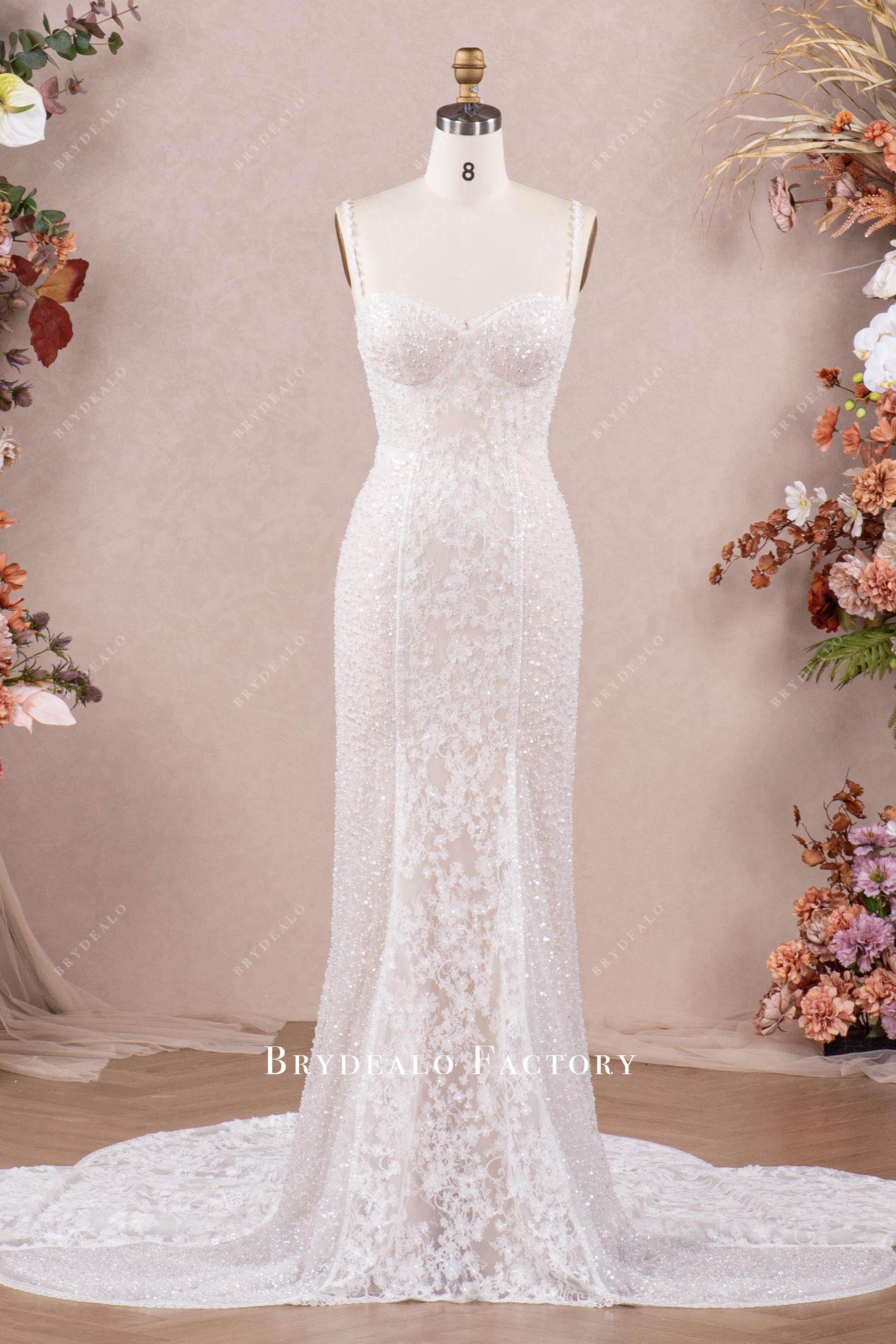 Designer Lace Beaded Mermaid Modern Wedding Dress