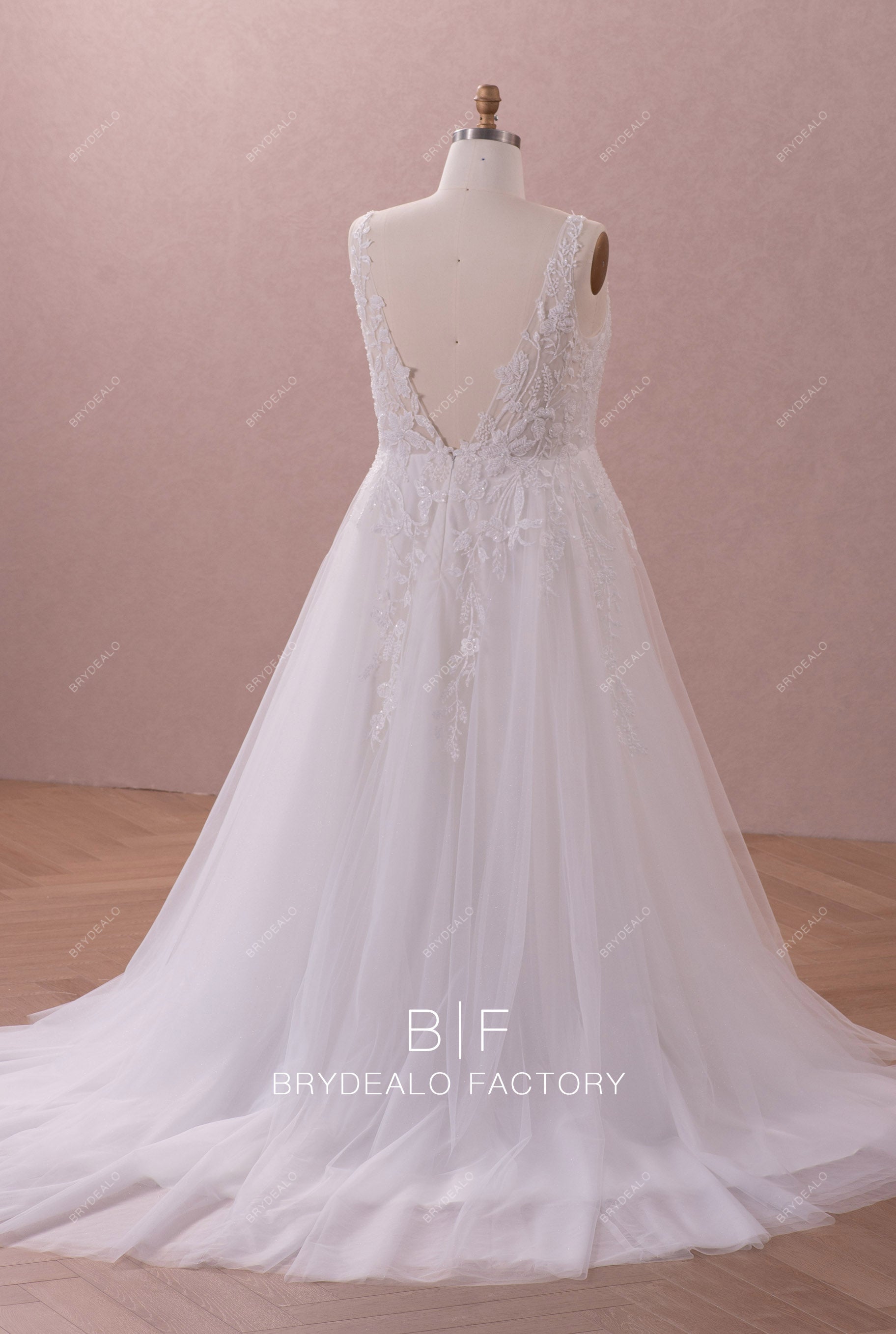 luxury open v-back wedding dress by Brydealo Factory