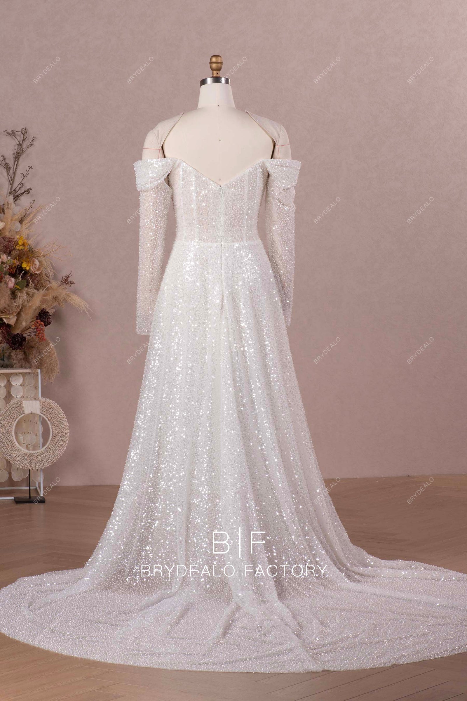 Dubai Tulle Sequins Off the Shoulder Beading Crystal Wedding Dress