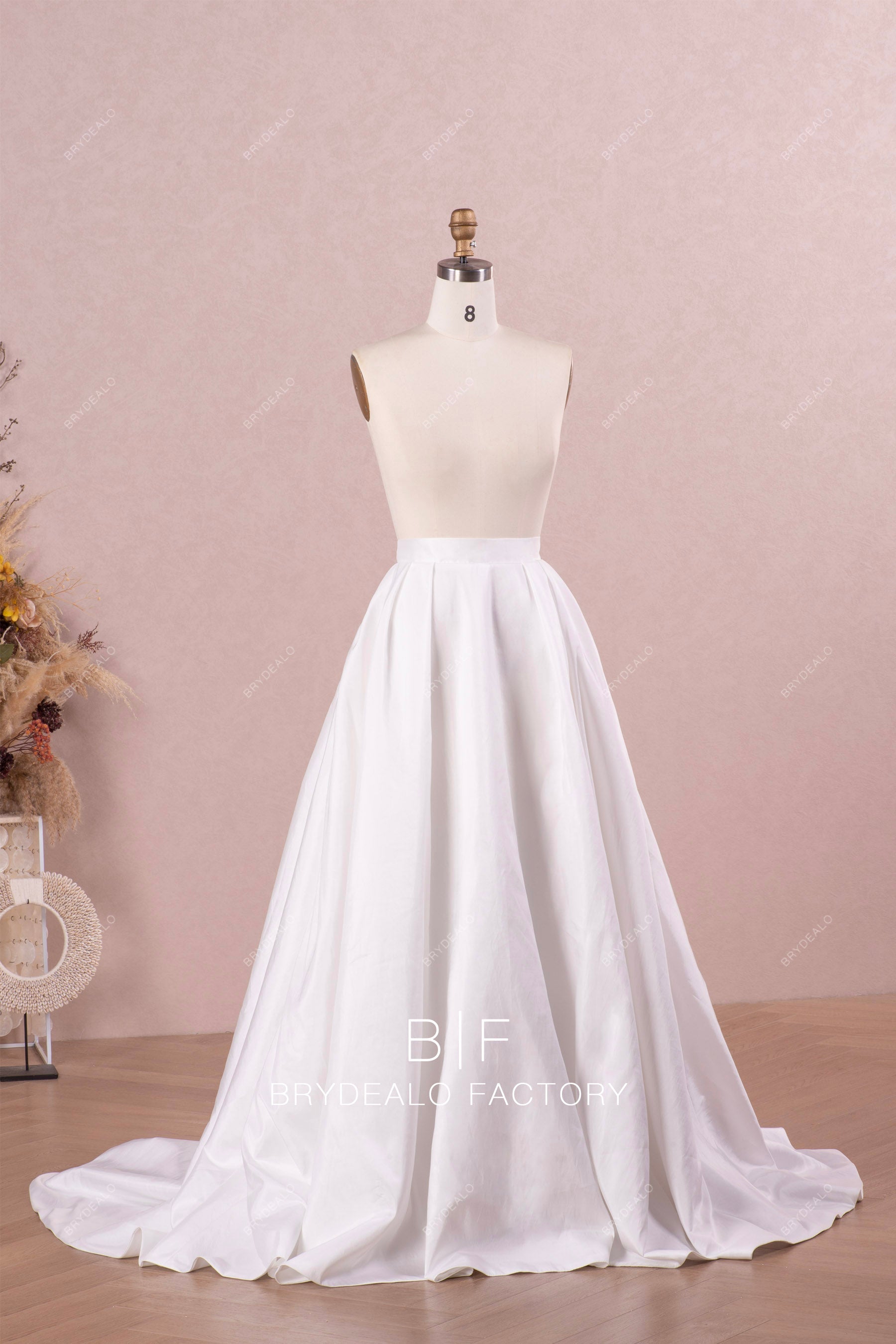white matte taffeta long bridal overskirt