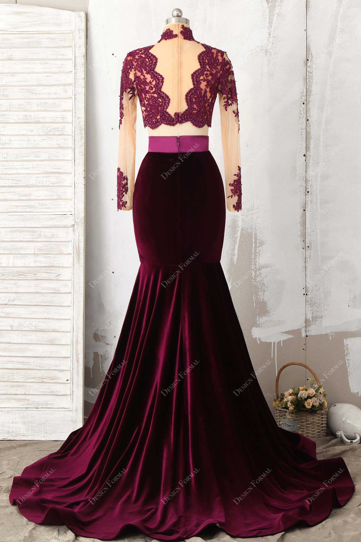 Velvet Prom Dresses, Mermaid Prom Dresses, Cross Back Prom Dresses, Prom Dresses, PD0602