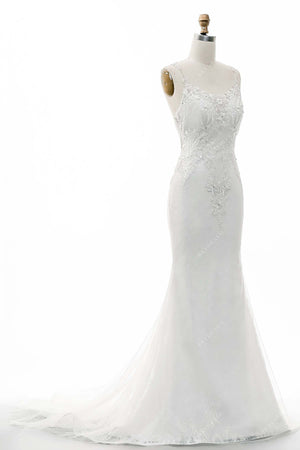 Fashion Shimmering Lace Scoop Neck Mermaid Wedding Dress