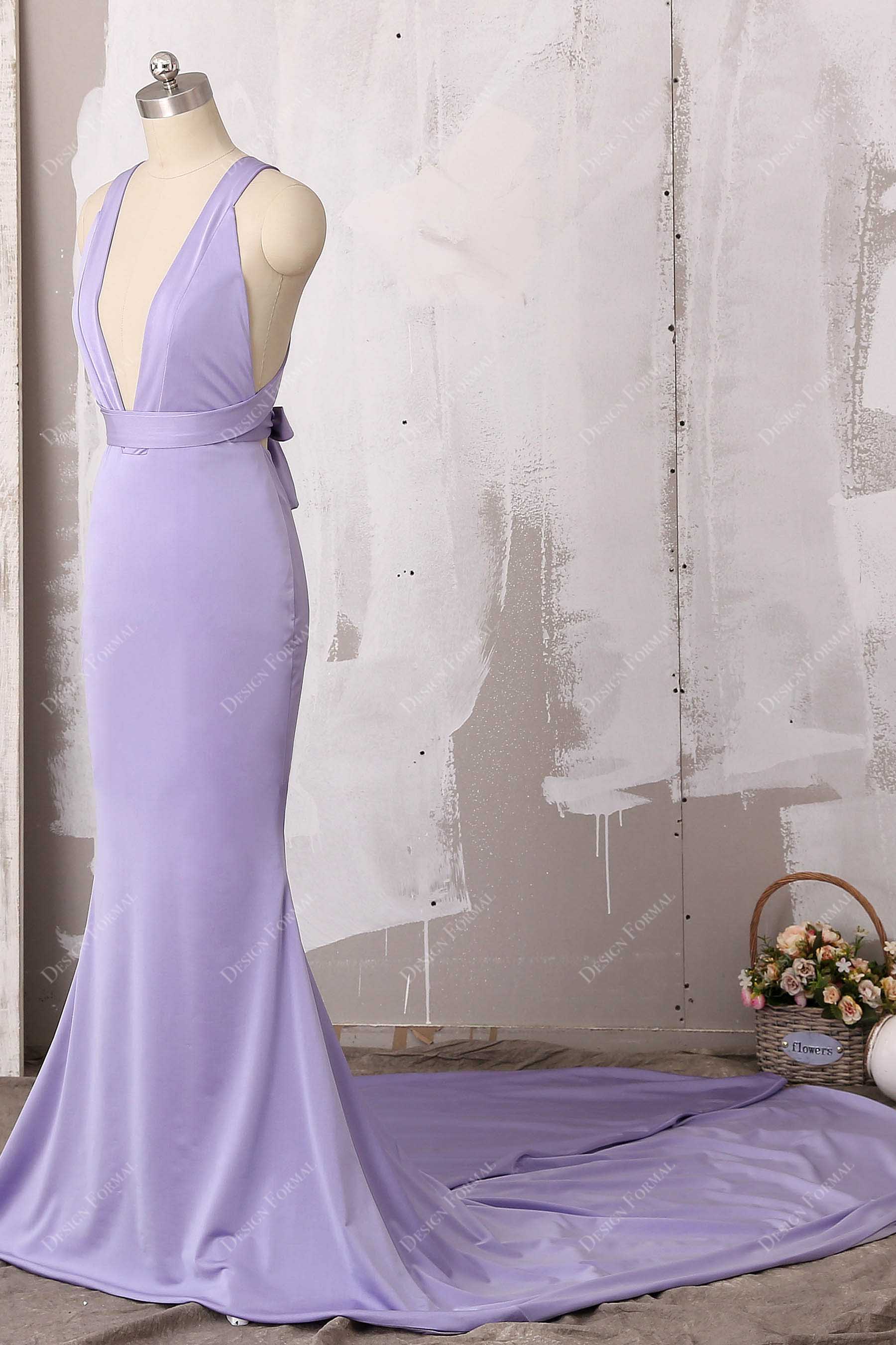 mermaid sleeveless lilac spandex prom dress