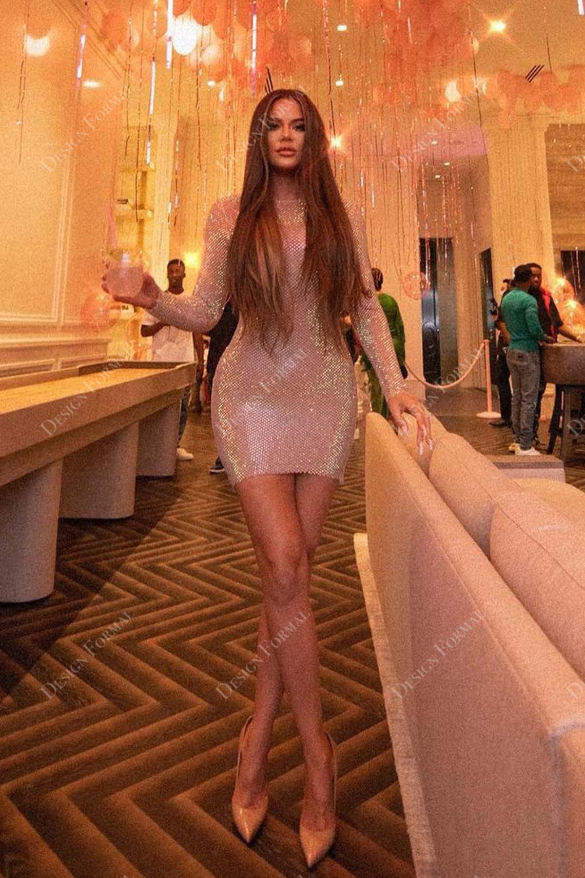 metal glitter sheer bodycon cocktail dress