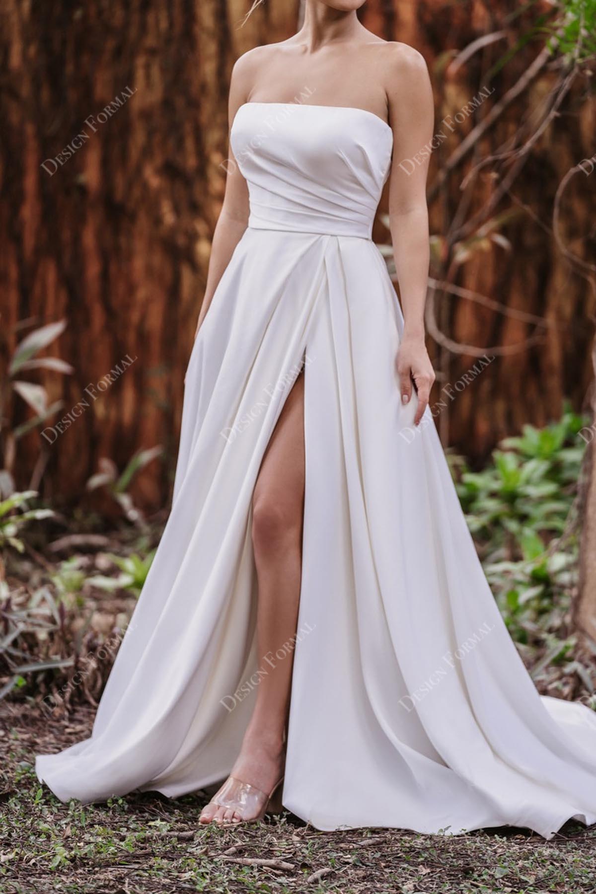 mikado strapless sexy slit A-line bridal dress