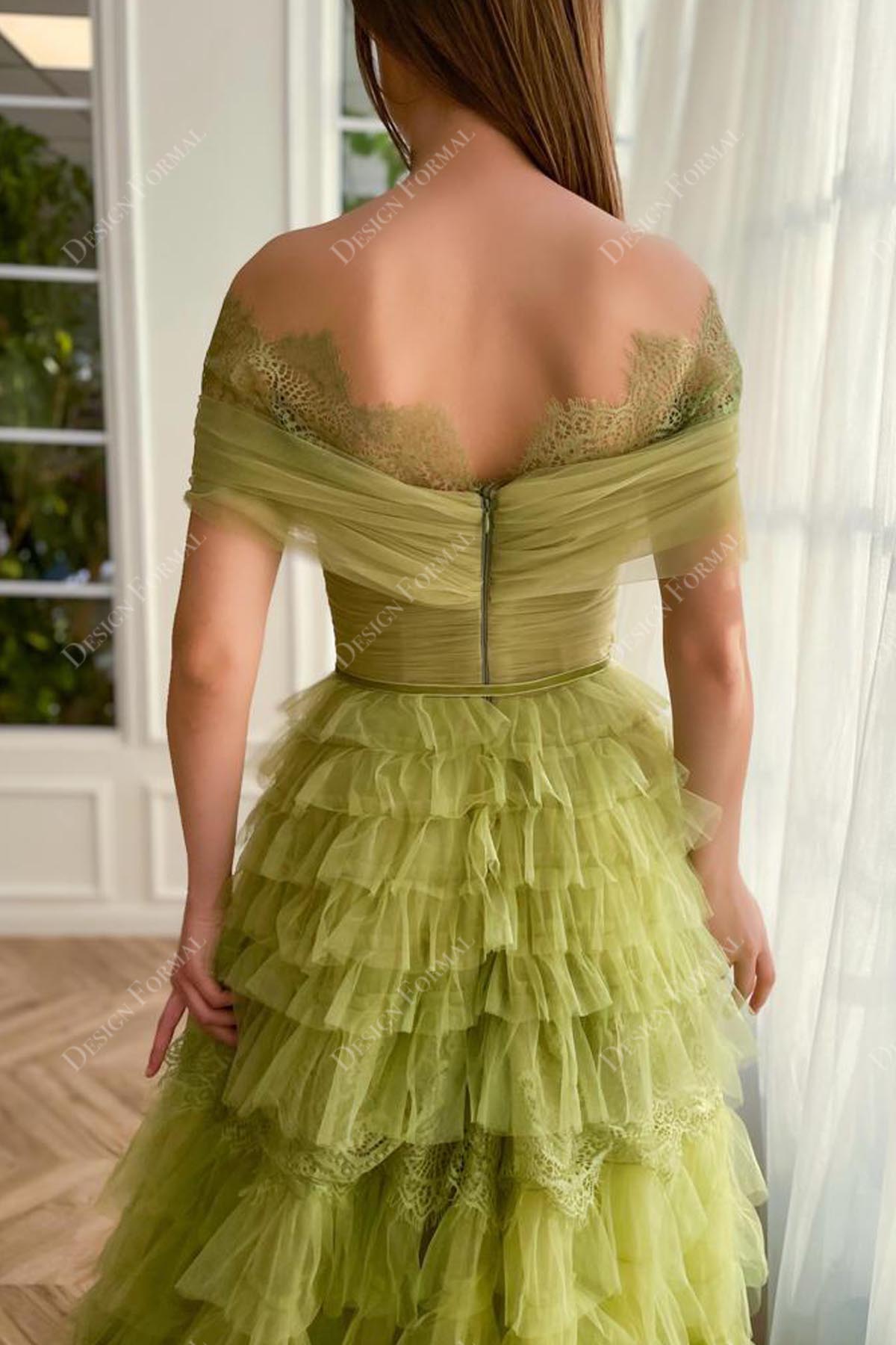 modern green off shoulder bridal prom dress