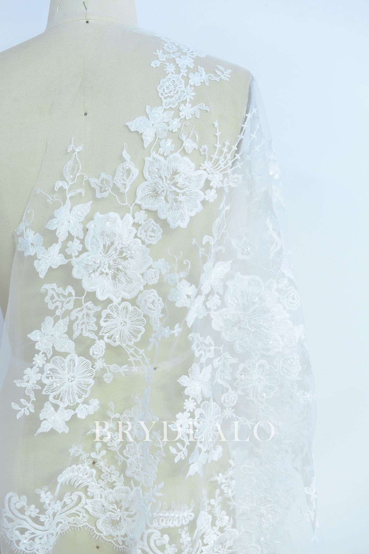 Designer Sequined Flower Bridal Lace Fabric