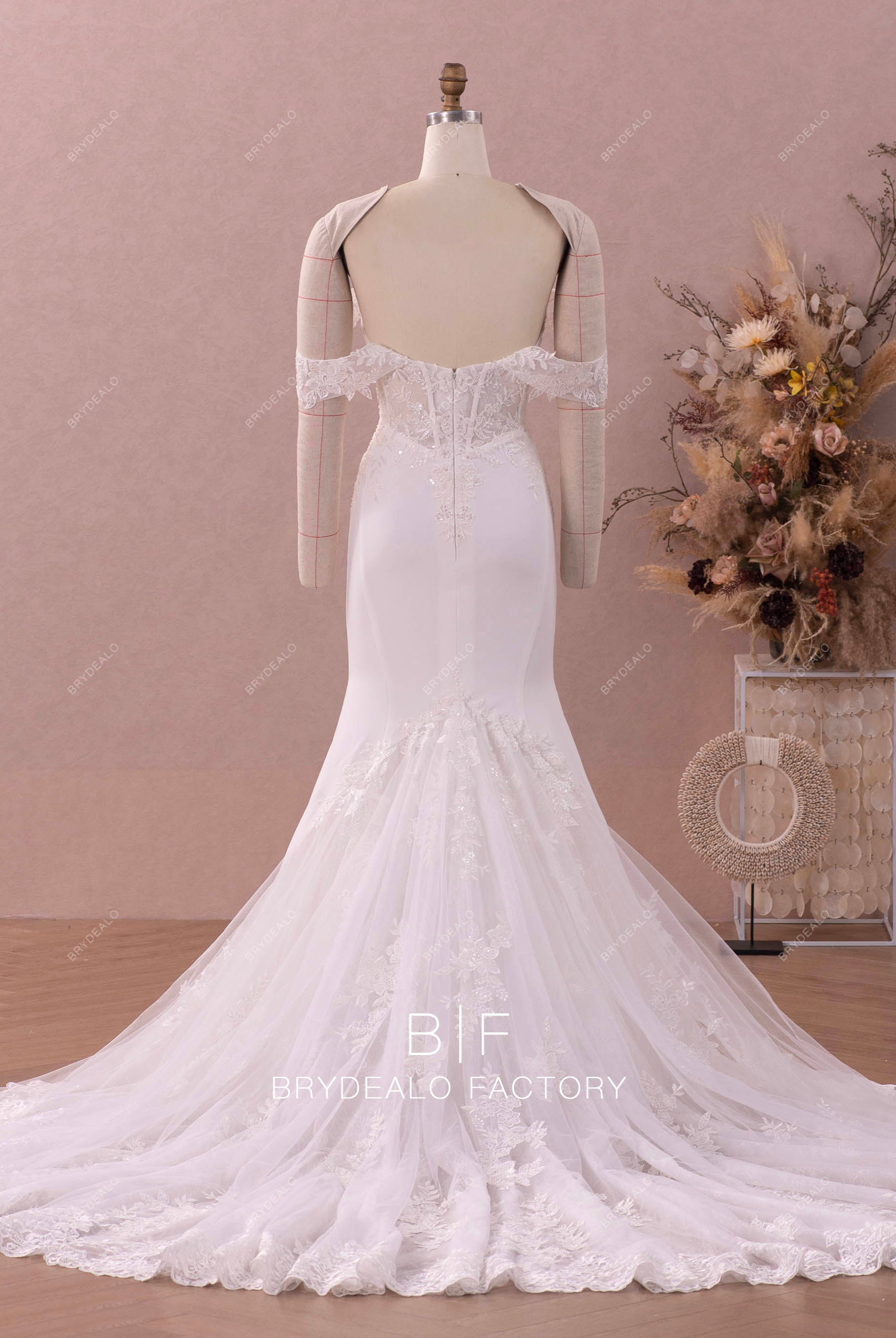 drop sleeves off shoulder  bridal gown