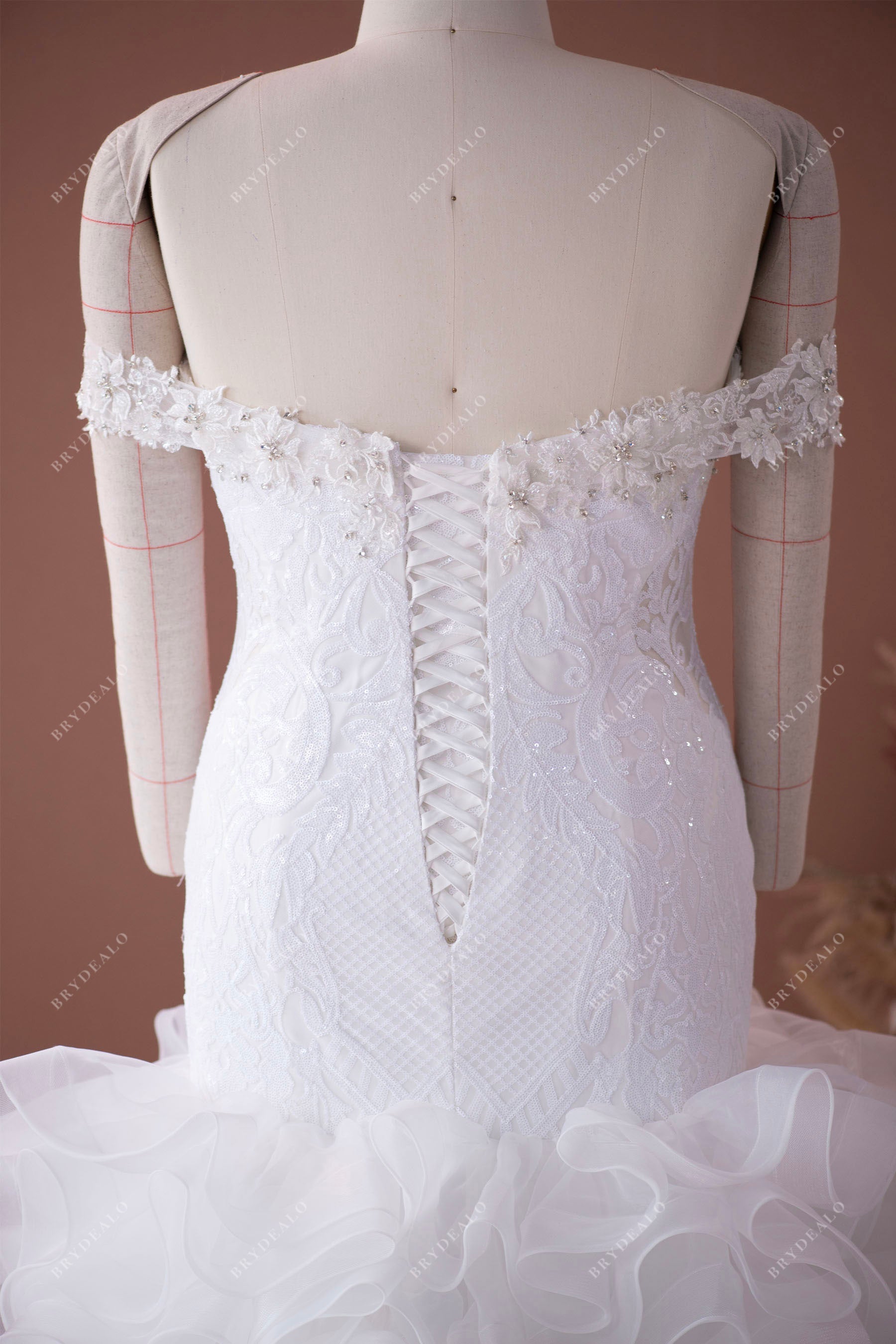 beaded off shoulder trendy corset wedding dress