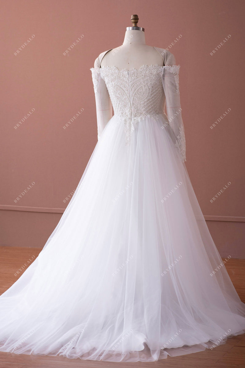 Off Shoulder Sheer Long Sleeves Lace Wedding Dresses 2019