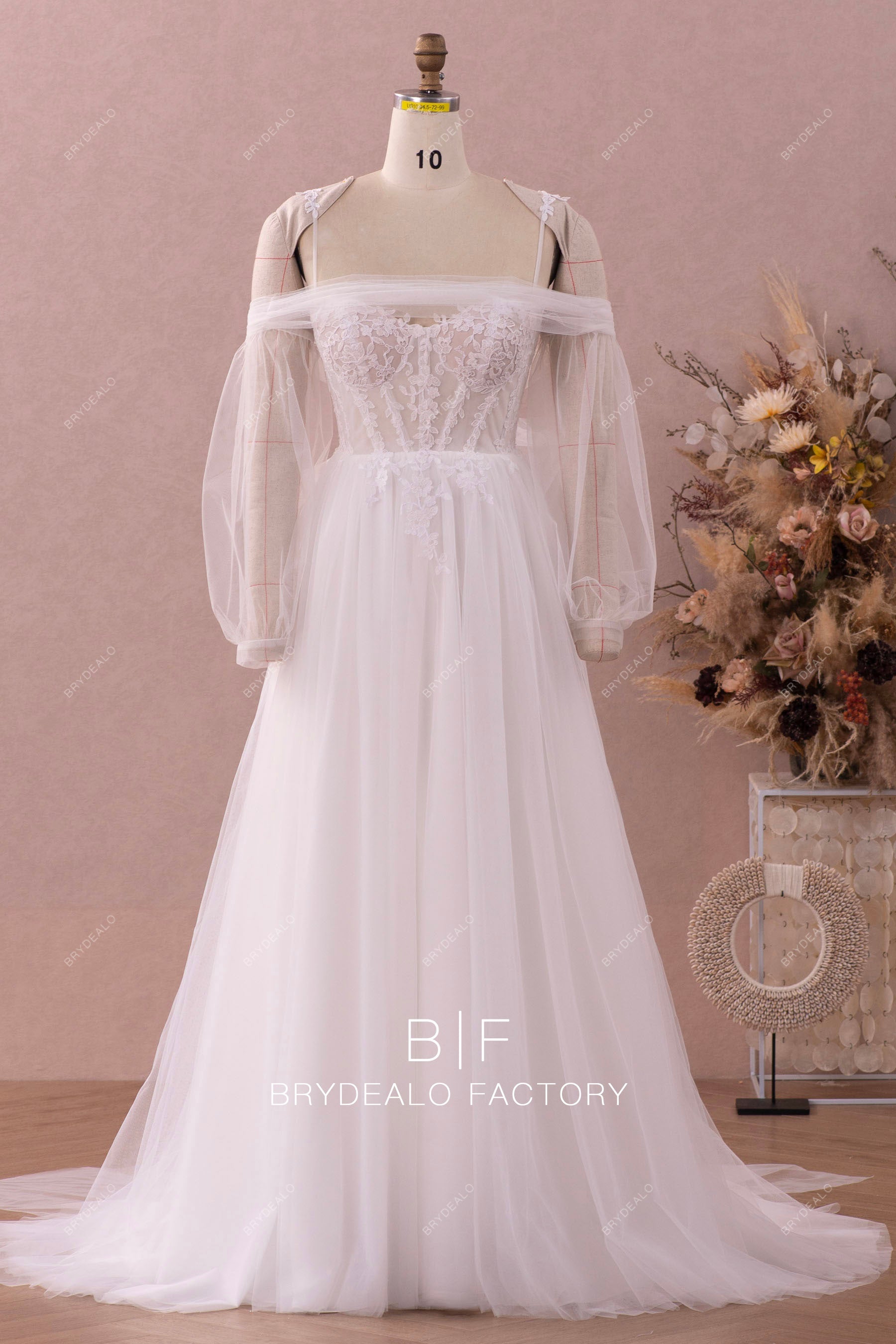 Illusion Corset Lace Tulle Off Shoulder Wedding Dress