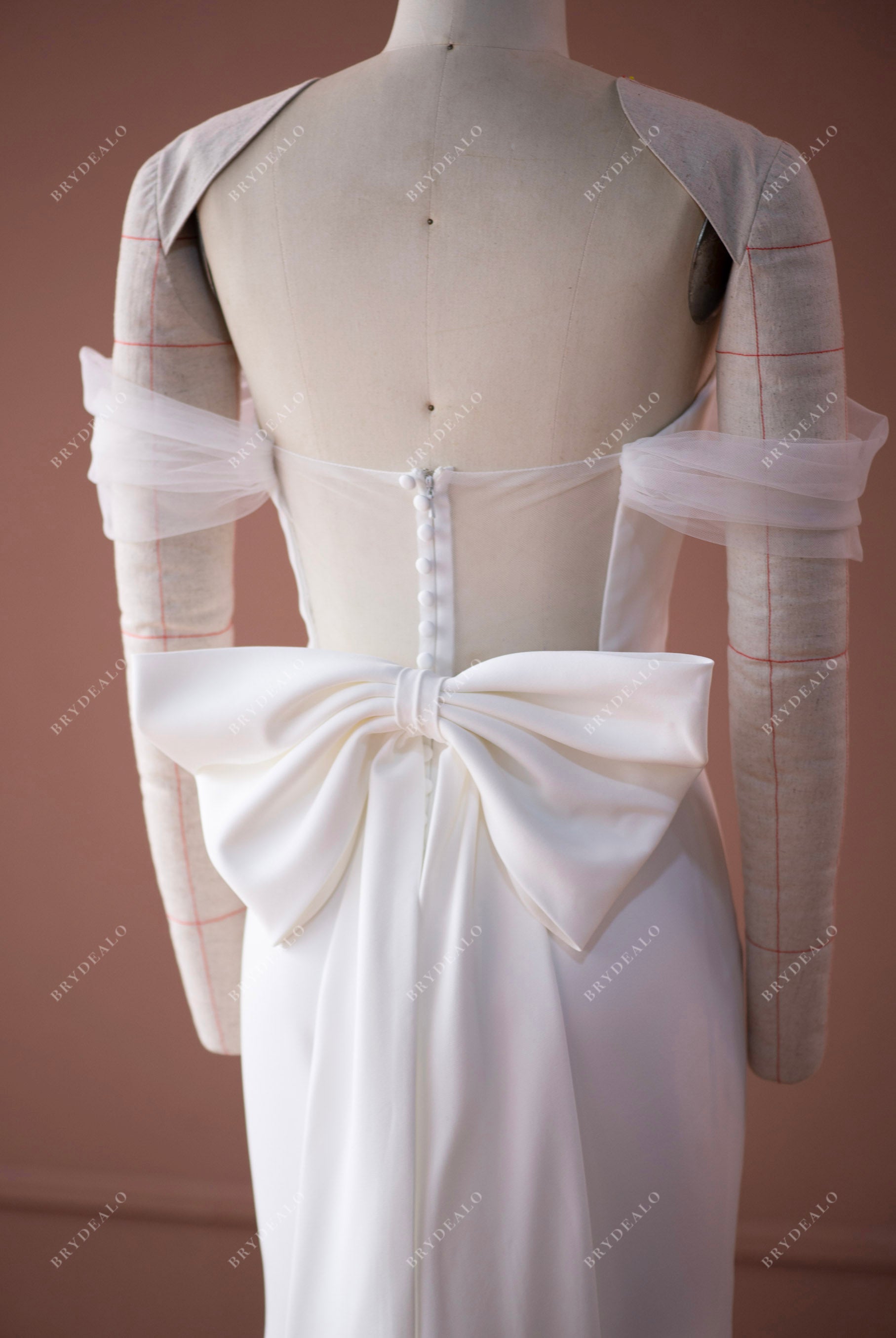 off-shoulder illusion back pretty bow wedding dress