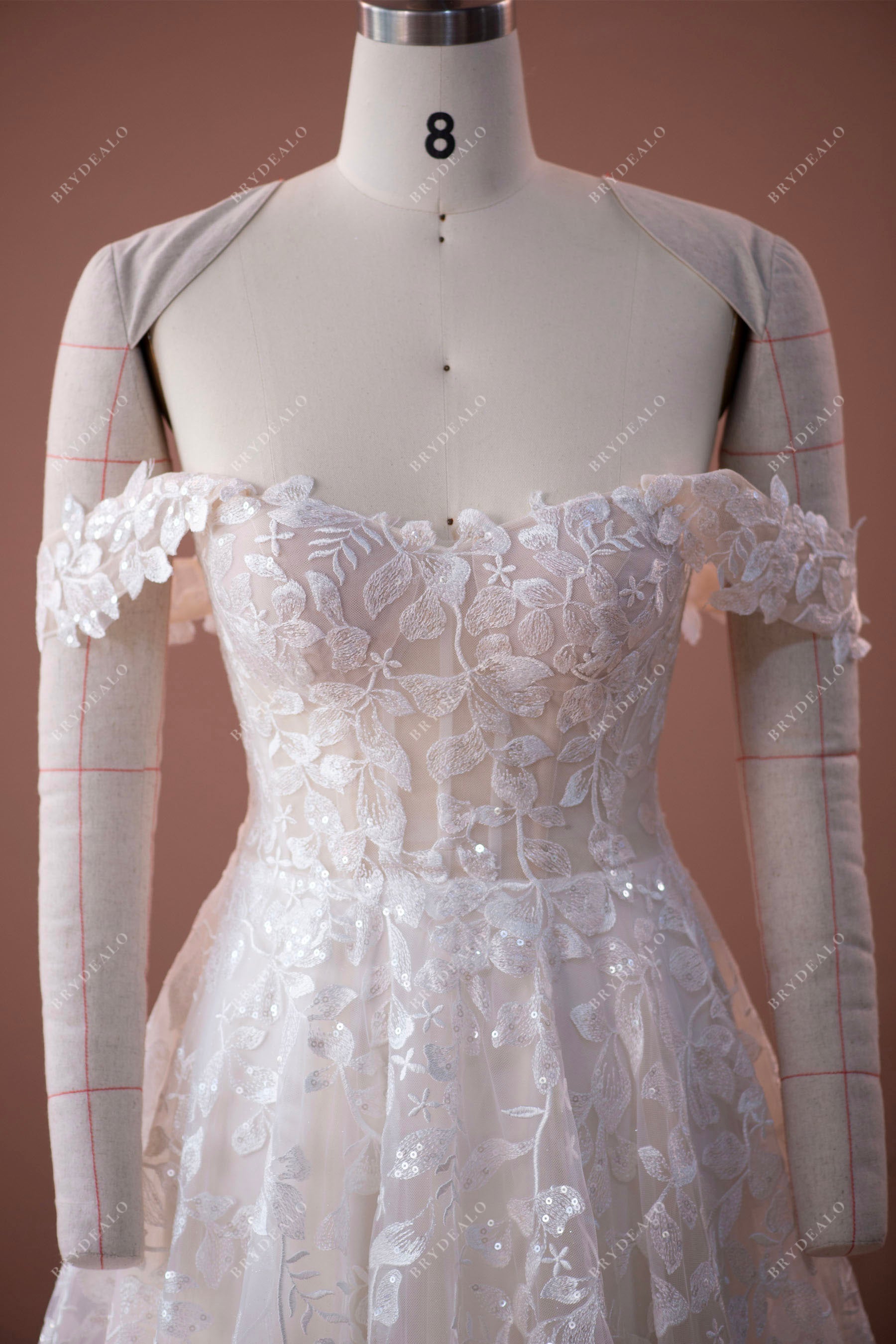 fashion off shoulder illusion bodice wedding dress