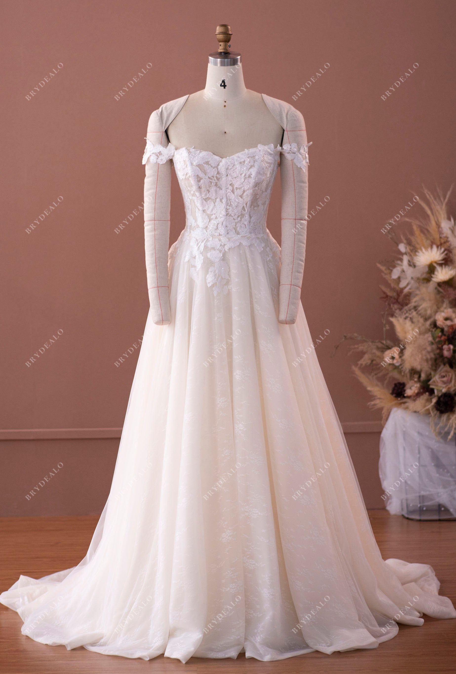 Ball Gown Destination Lace Off Shoulder Wedding Dress