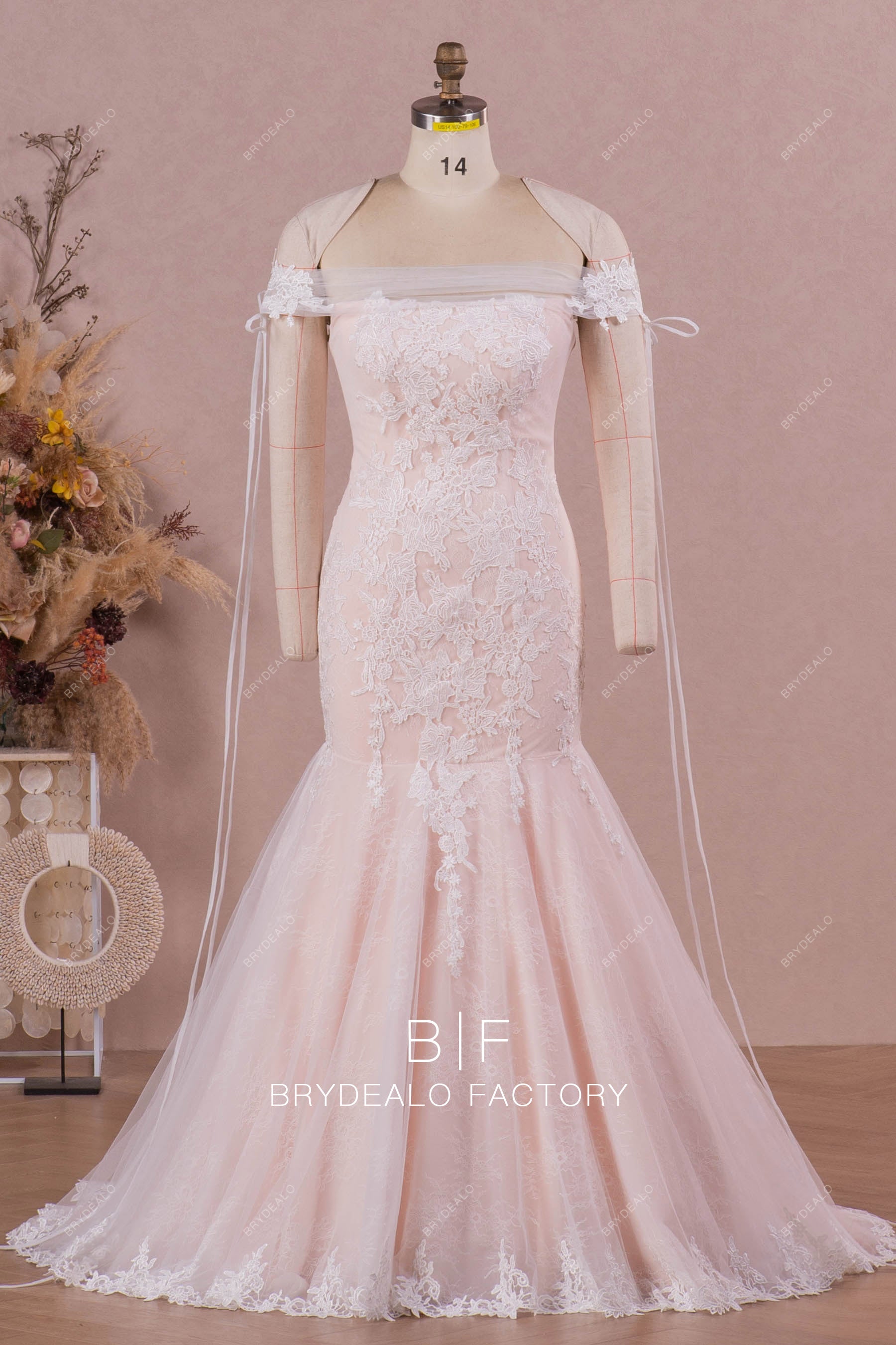 plus size off shoulder lace trumpet wedding dress