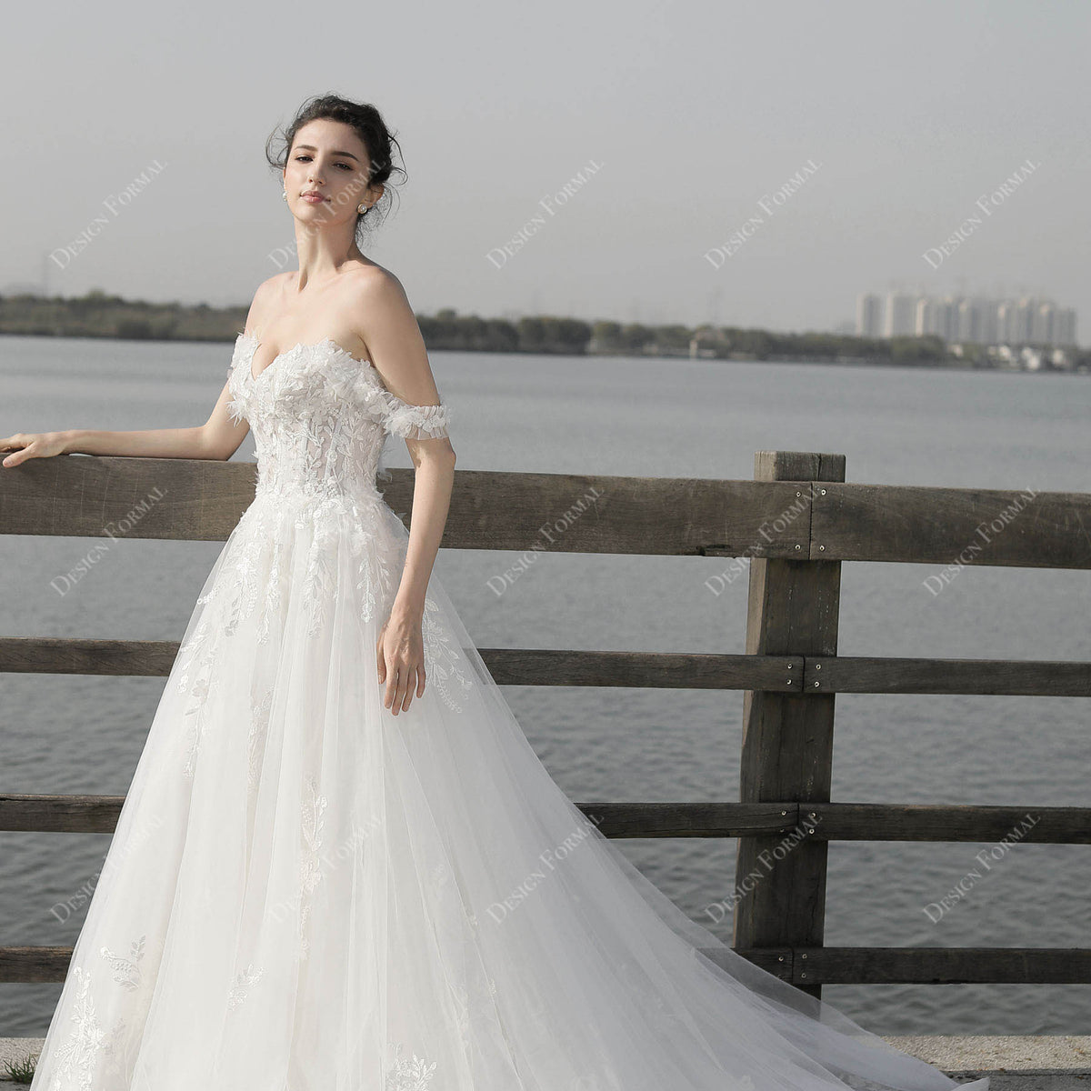 Flower Off Shoulder Lace Destination A-line Wedding Dress Flower Off Shoulder Lace Destination A-line Wedding Dress