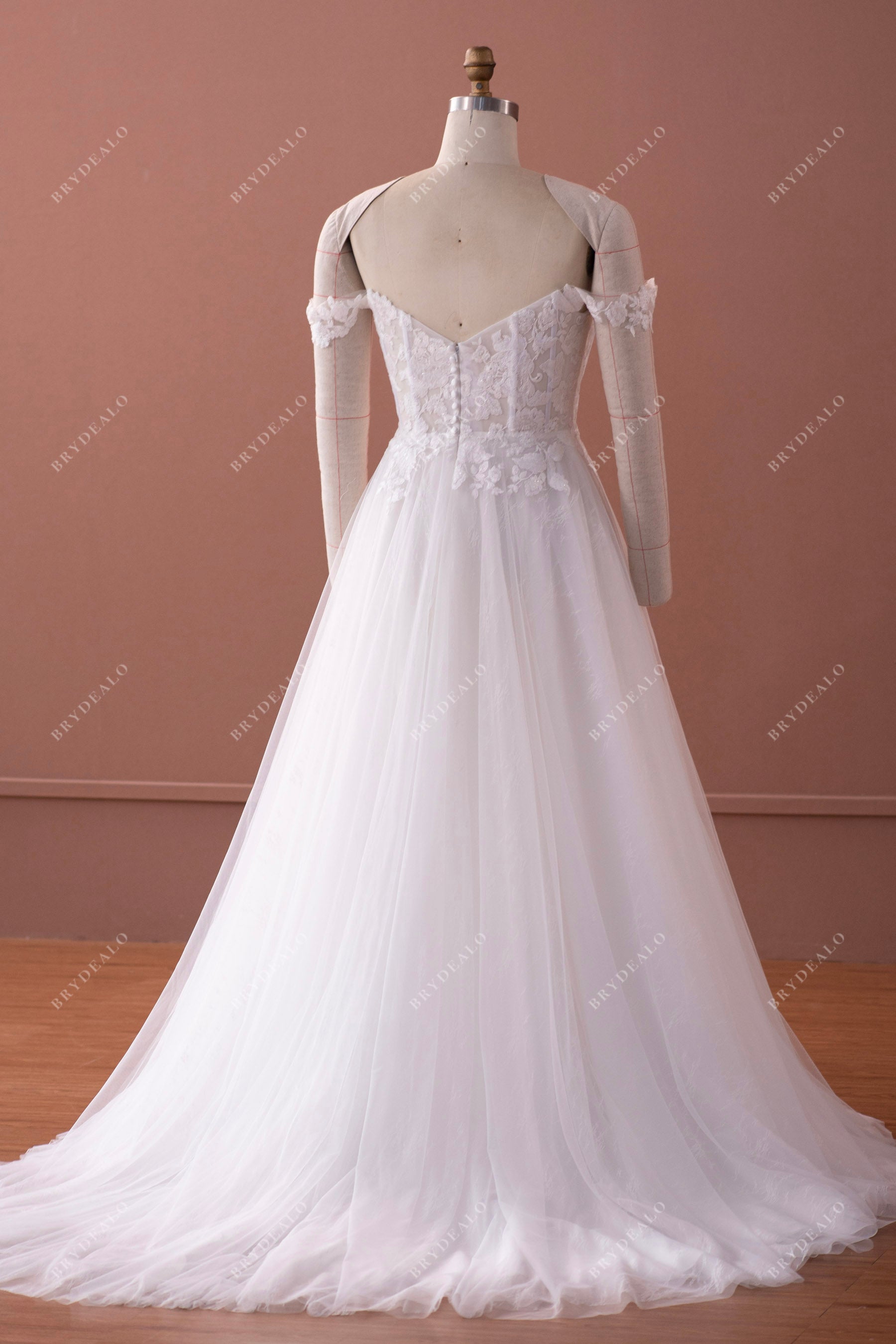 modern exposed boning court train bridal gown 
