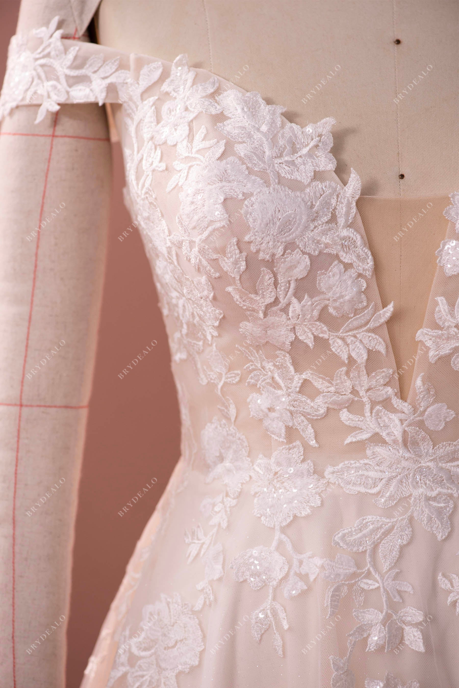 beautiful off shoulder lace fall wedding dress