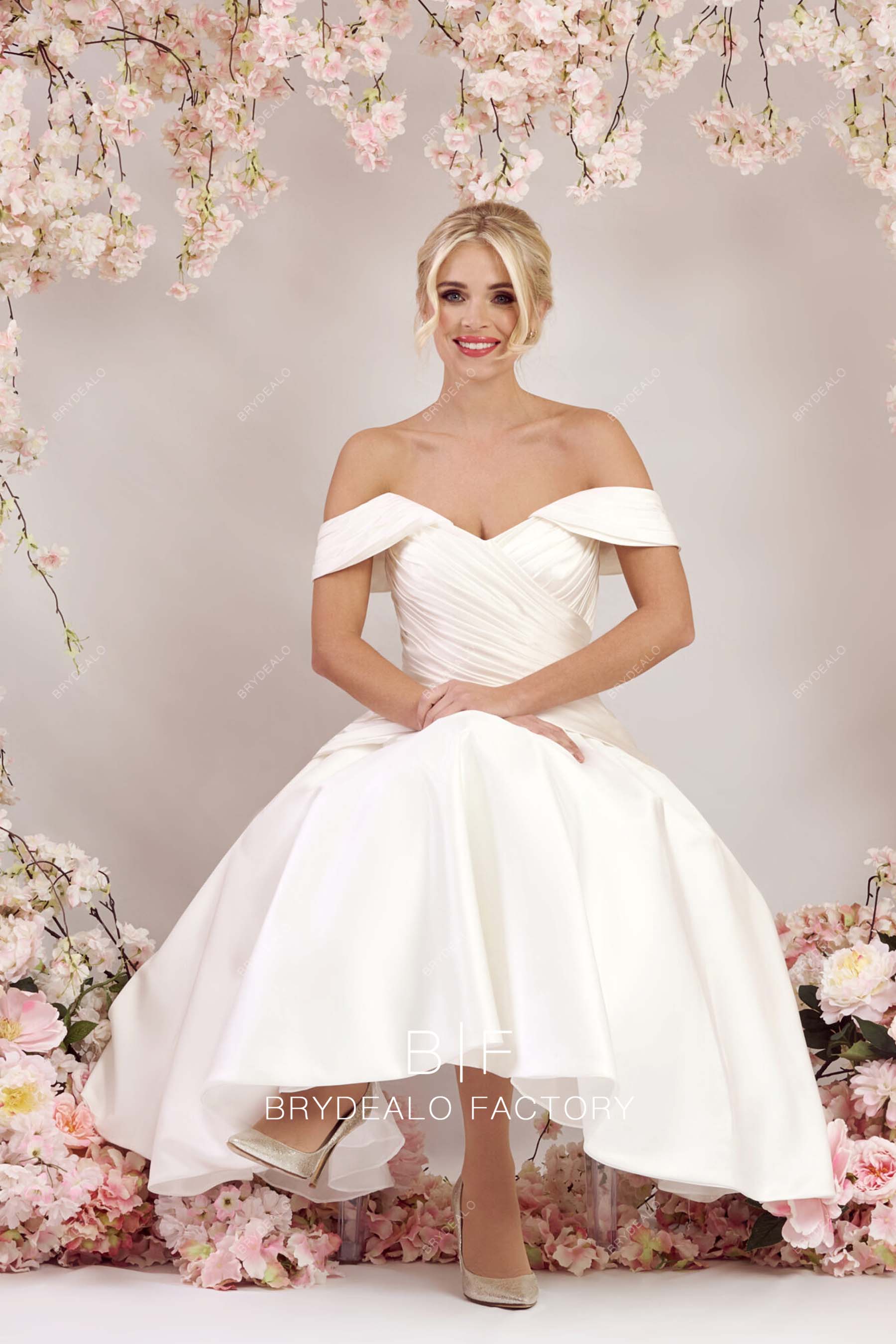 Custom Off Shoulder Satin Elegant Wedding Dress