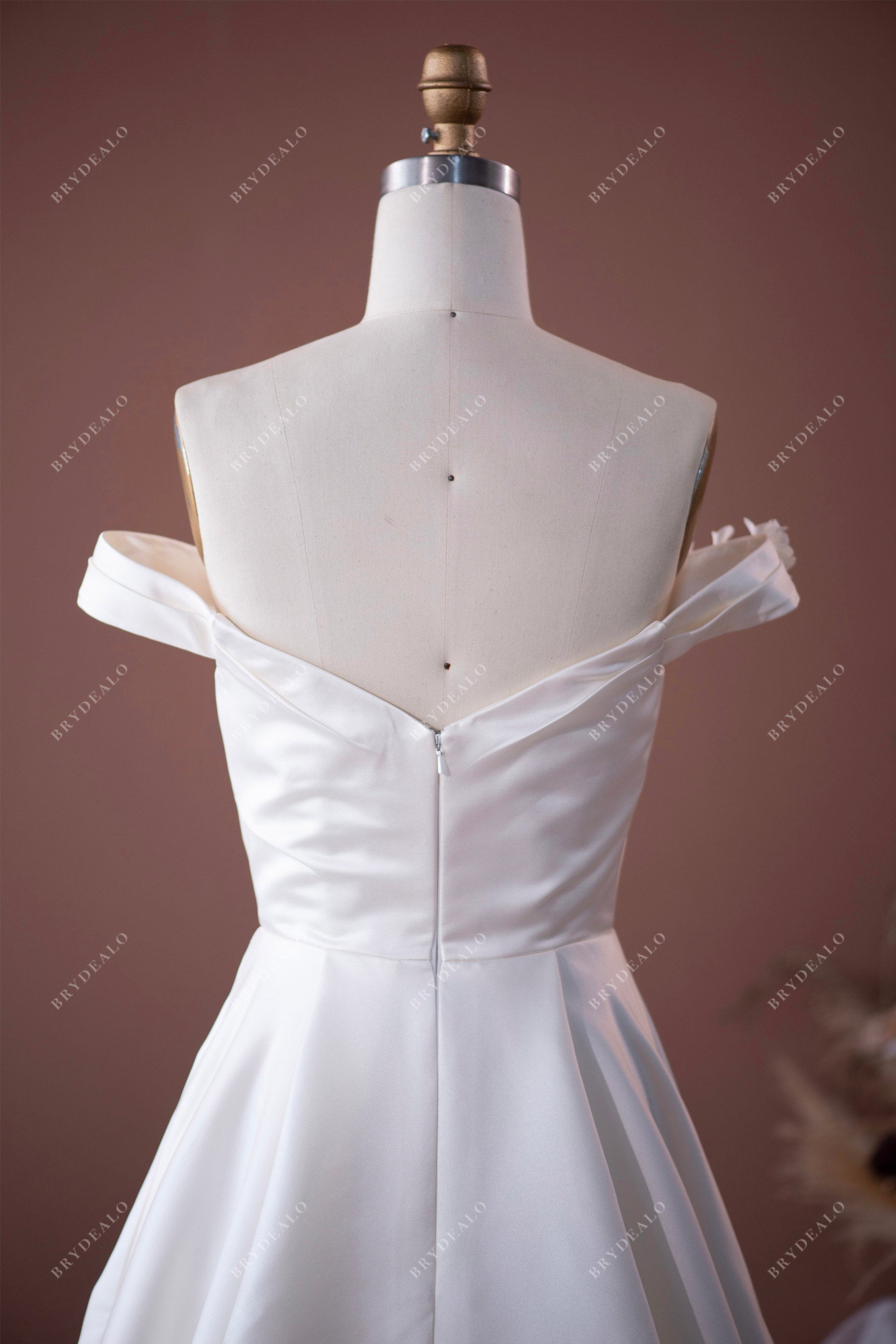open V-back elegant off-shoulder satin bridal dress