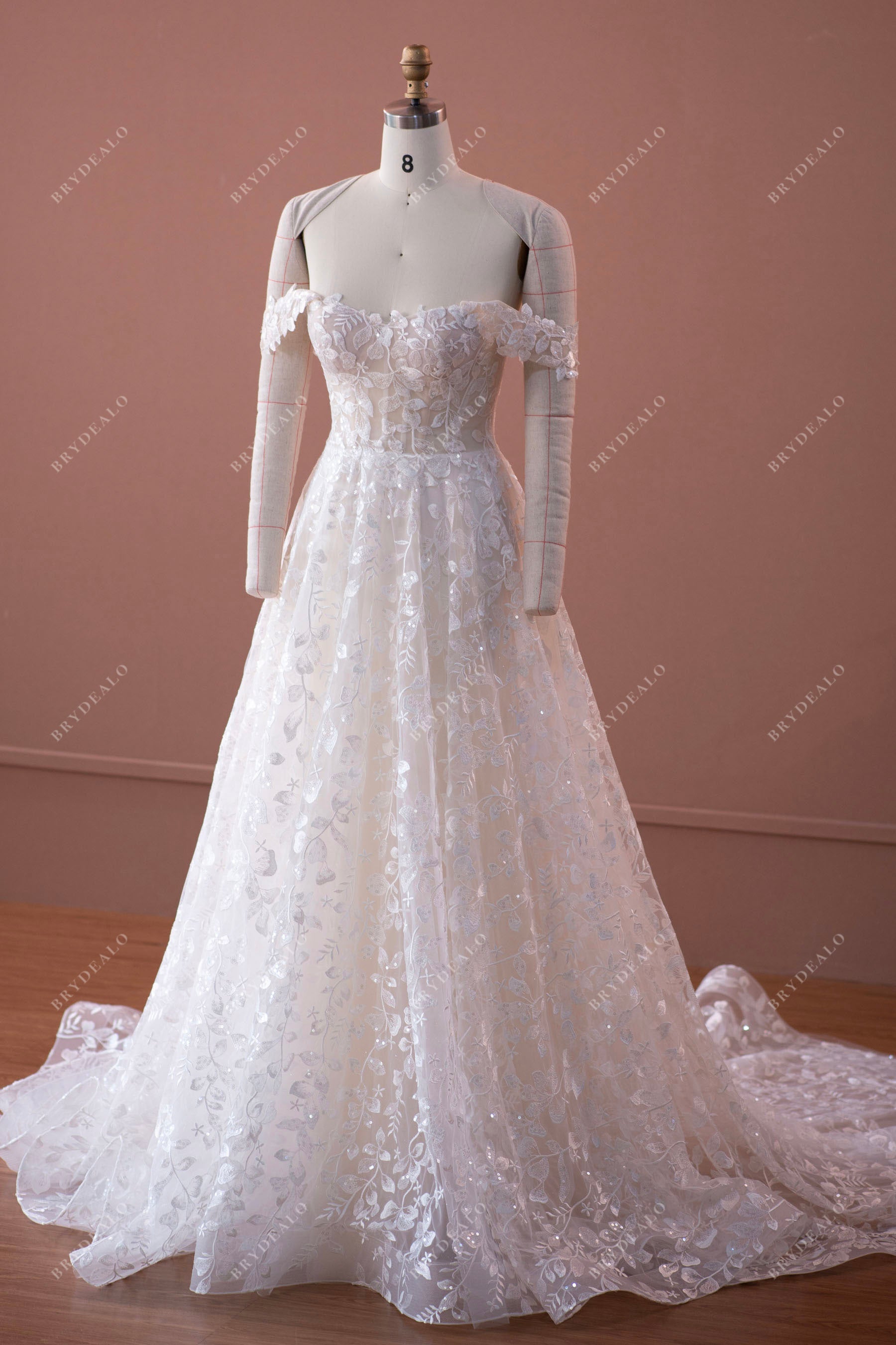 off shoulder sweetheart lace destination wedding dress
