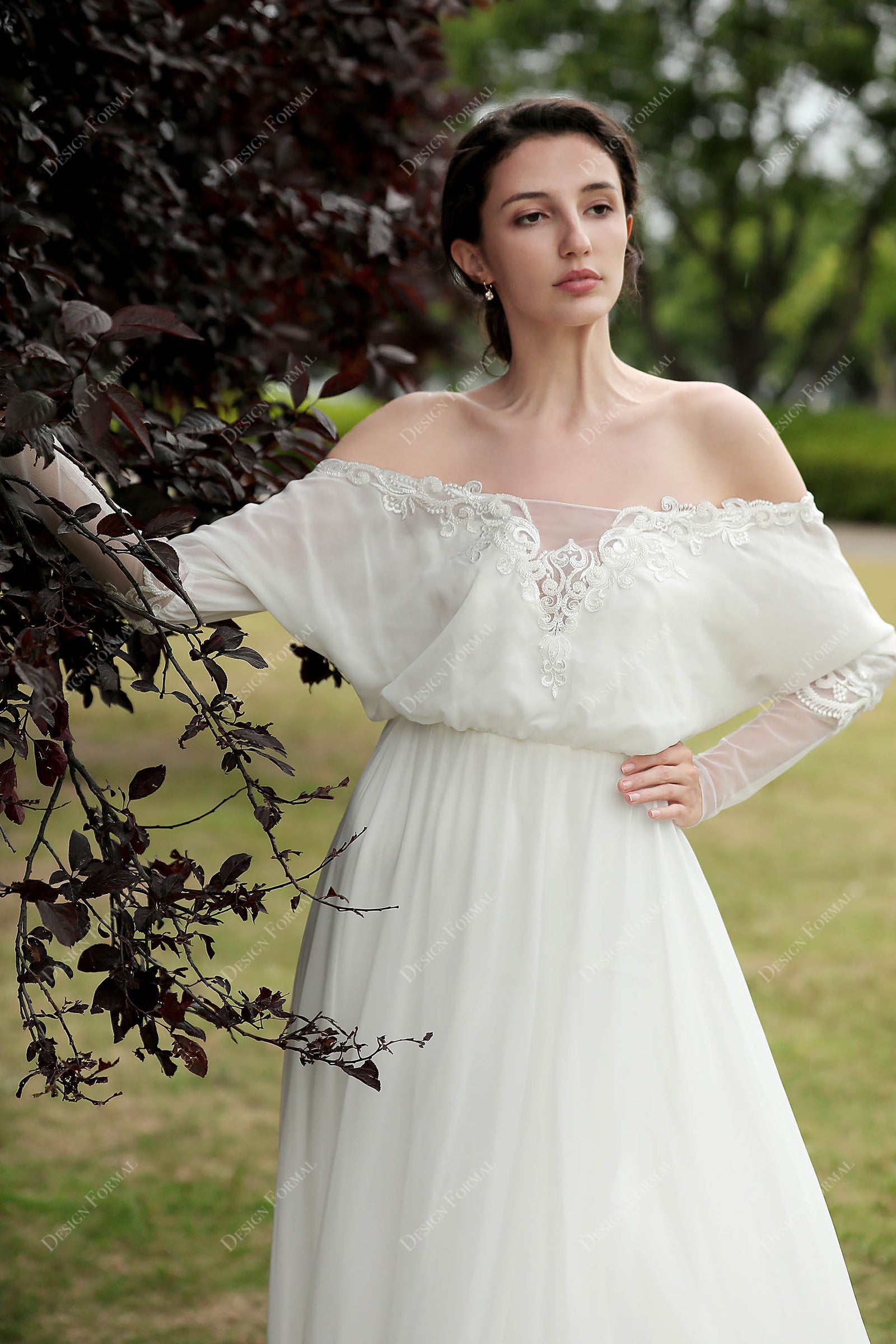 Off the Shoulder Summer Beach Sheath Wedding Dress