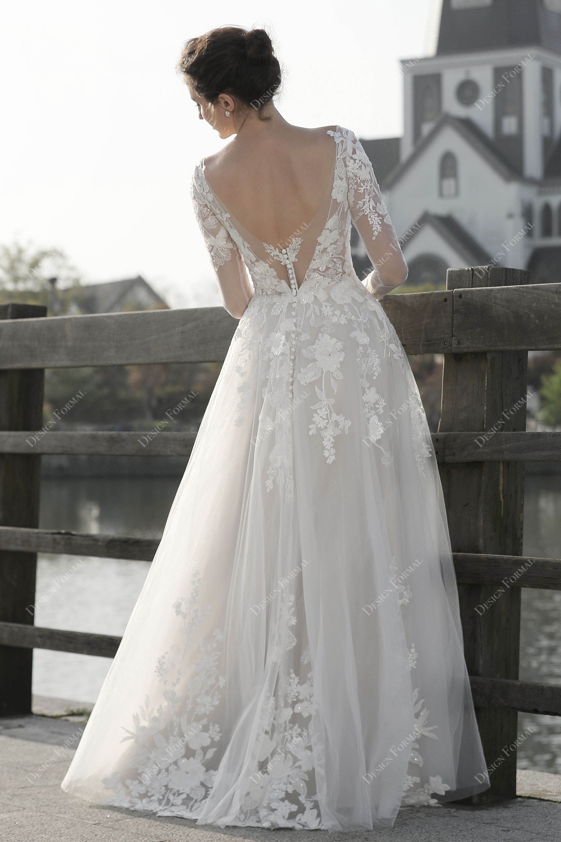open V-back floor length bridal dress