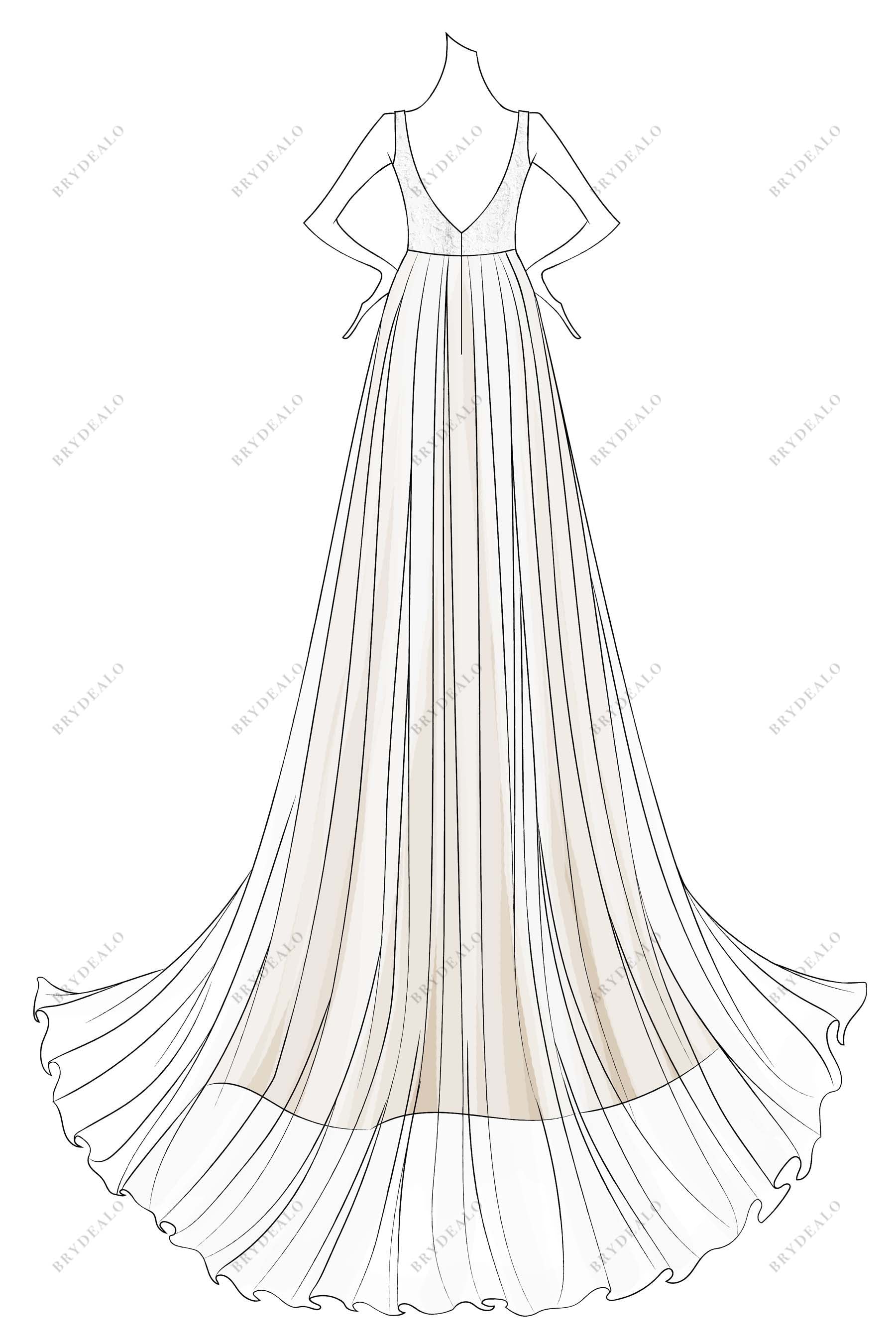 open back A-line wedding dress sketch