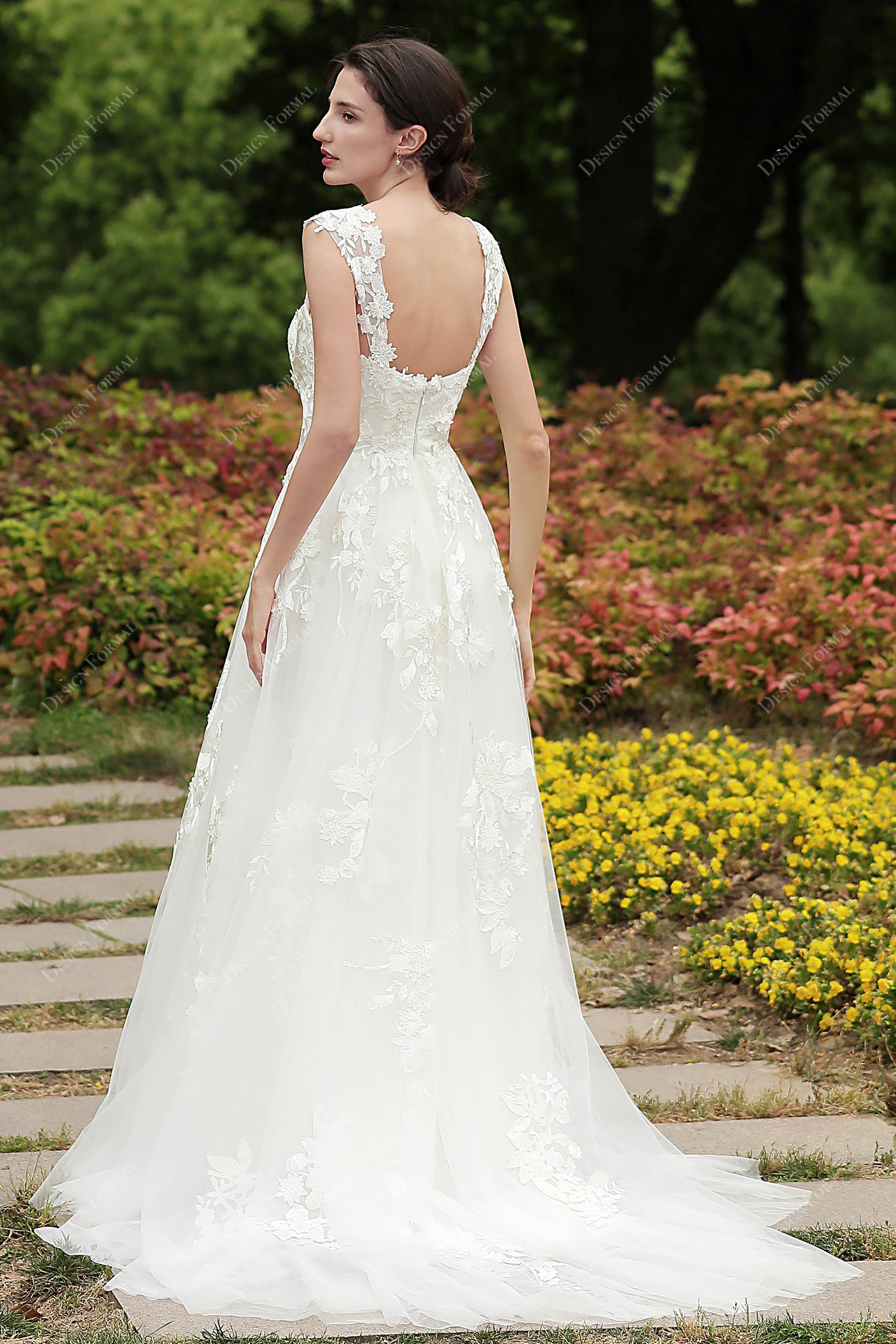 Open Back Modest A-line Wedding Dress