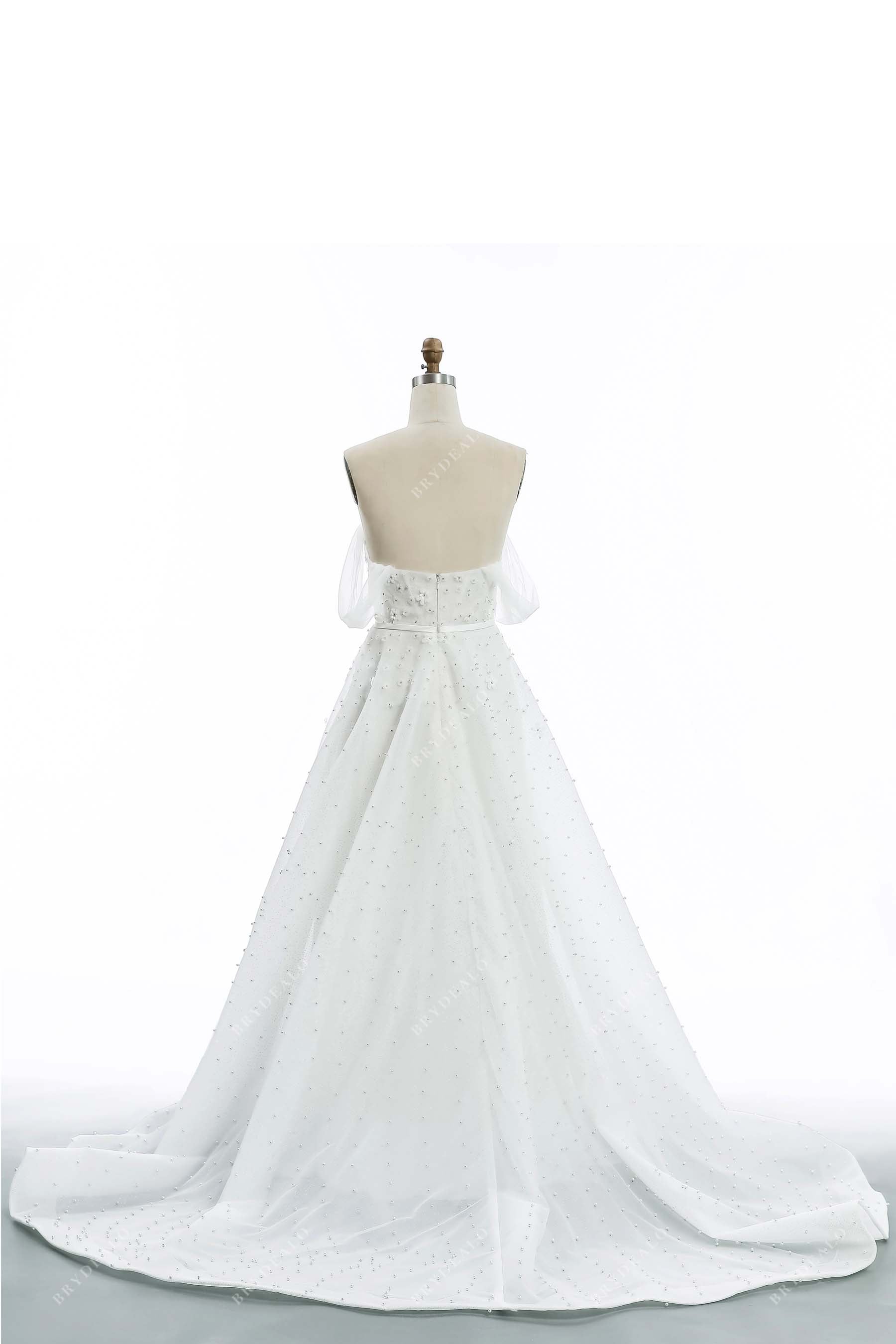 open back rhinestones 3D petals bridal dress