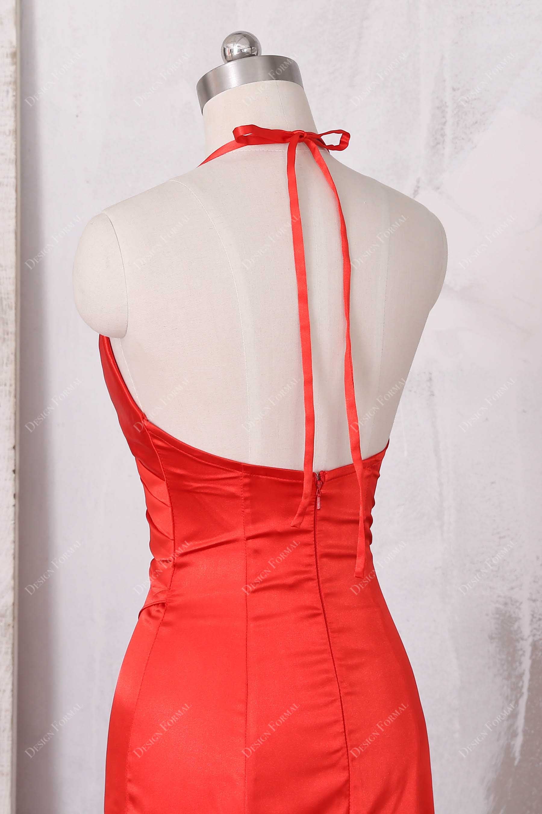 open back halter strap prom dress