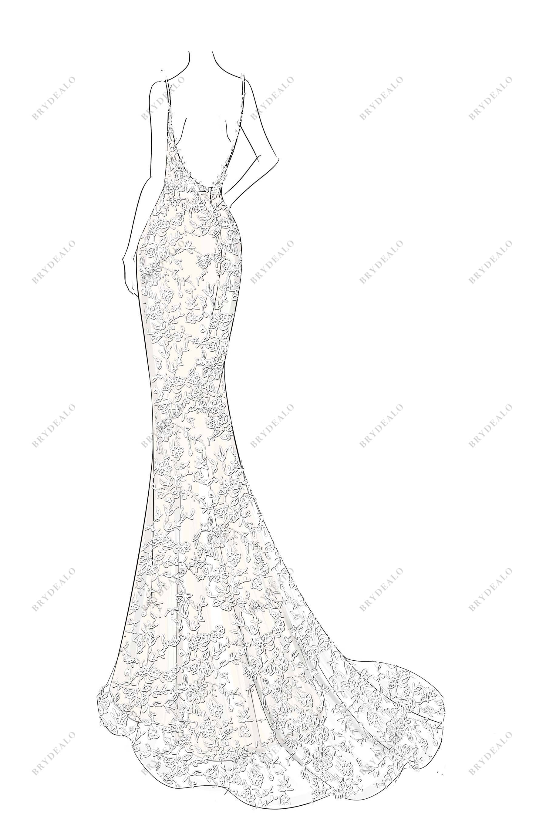 Wedding Dress with Bow Outline Drawing