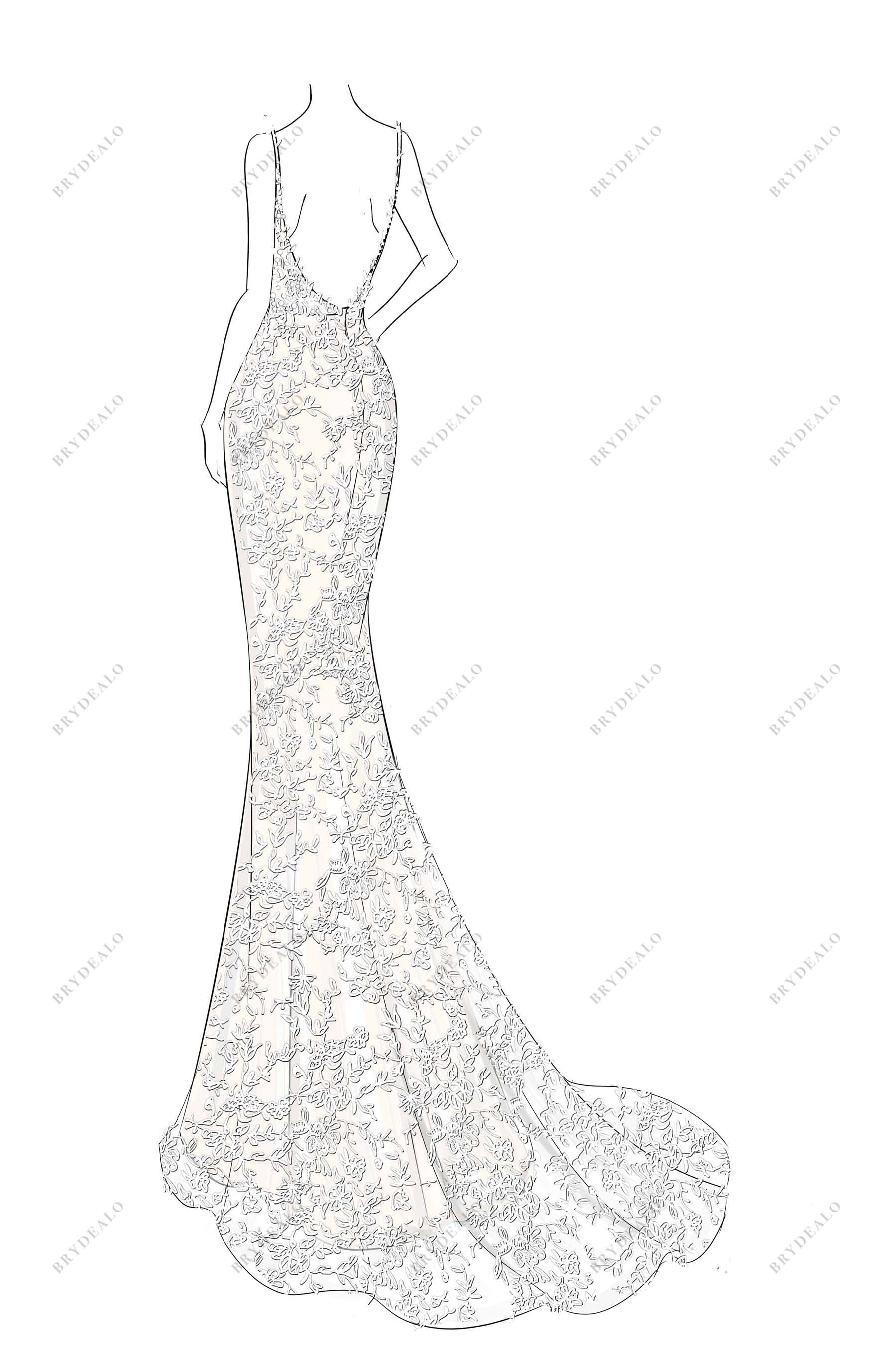 Open Back Lace Mermaid Designer Wedding Dress Sketch