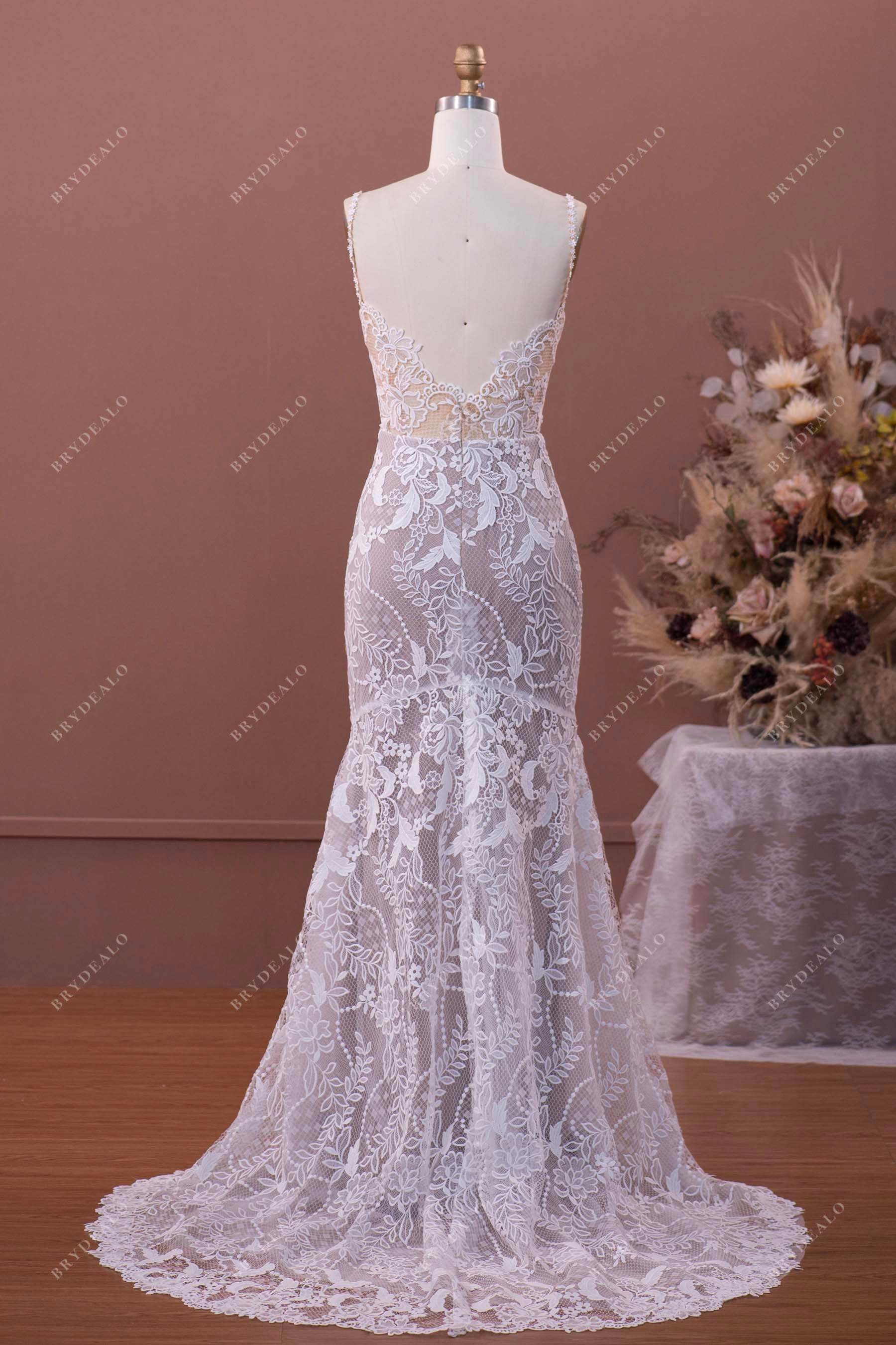 sexy open back lace mermaid wedding dress