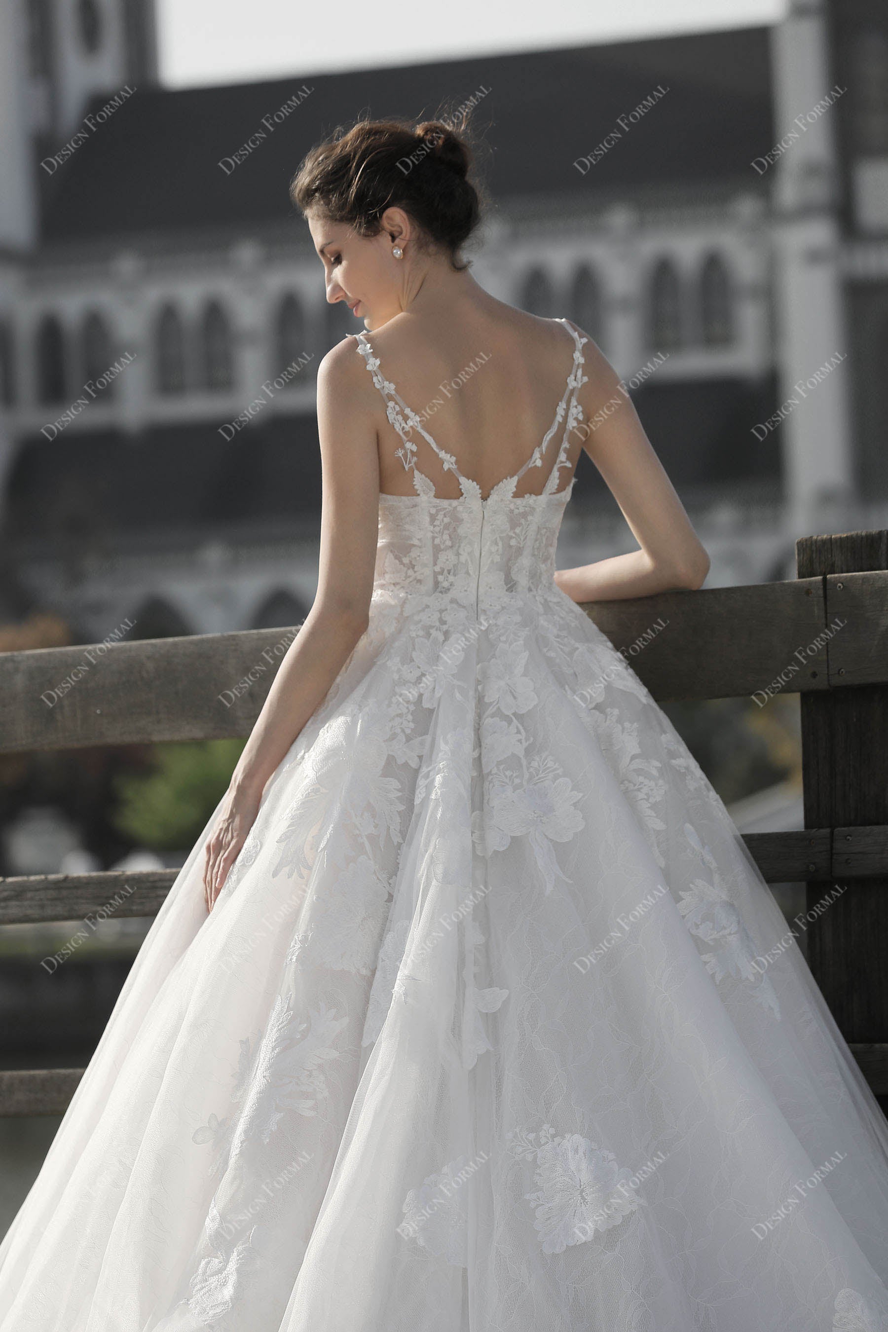 open back lace tulle designer bridal gown