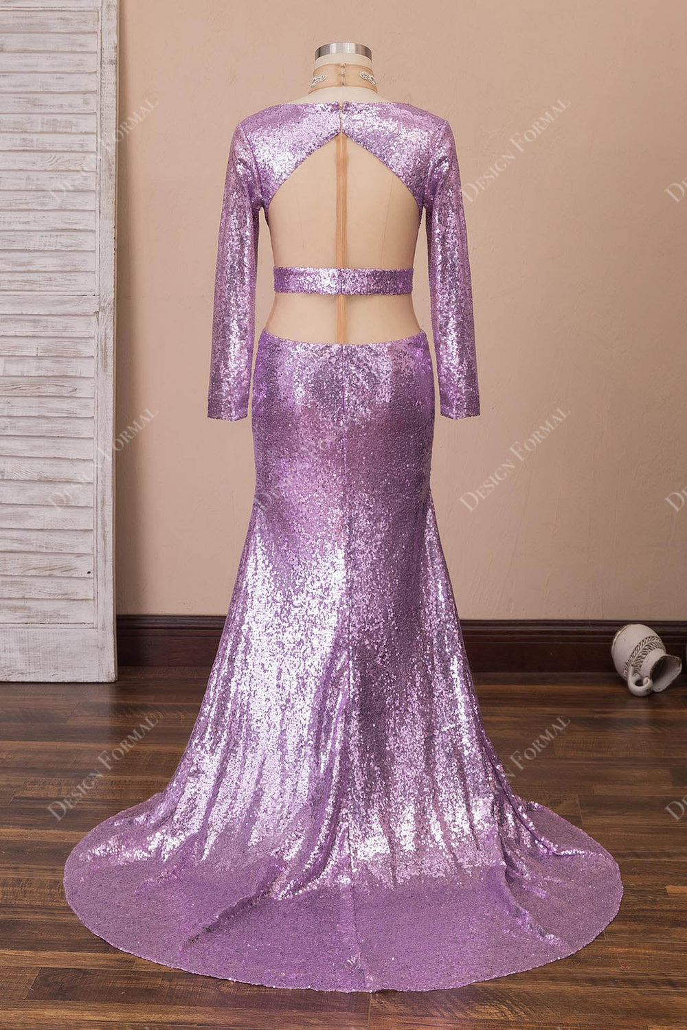 Sparkly Lace Up Back V-Neck Corset Sequin Mermaid Maxi Dress With Slit