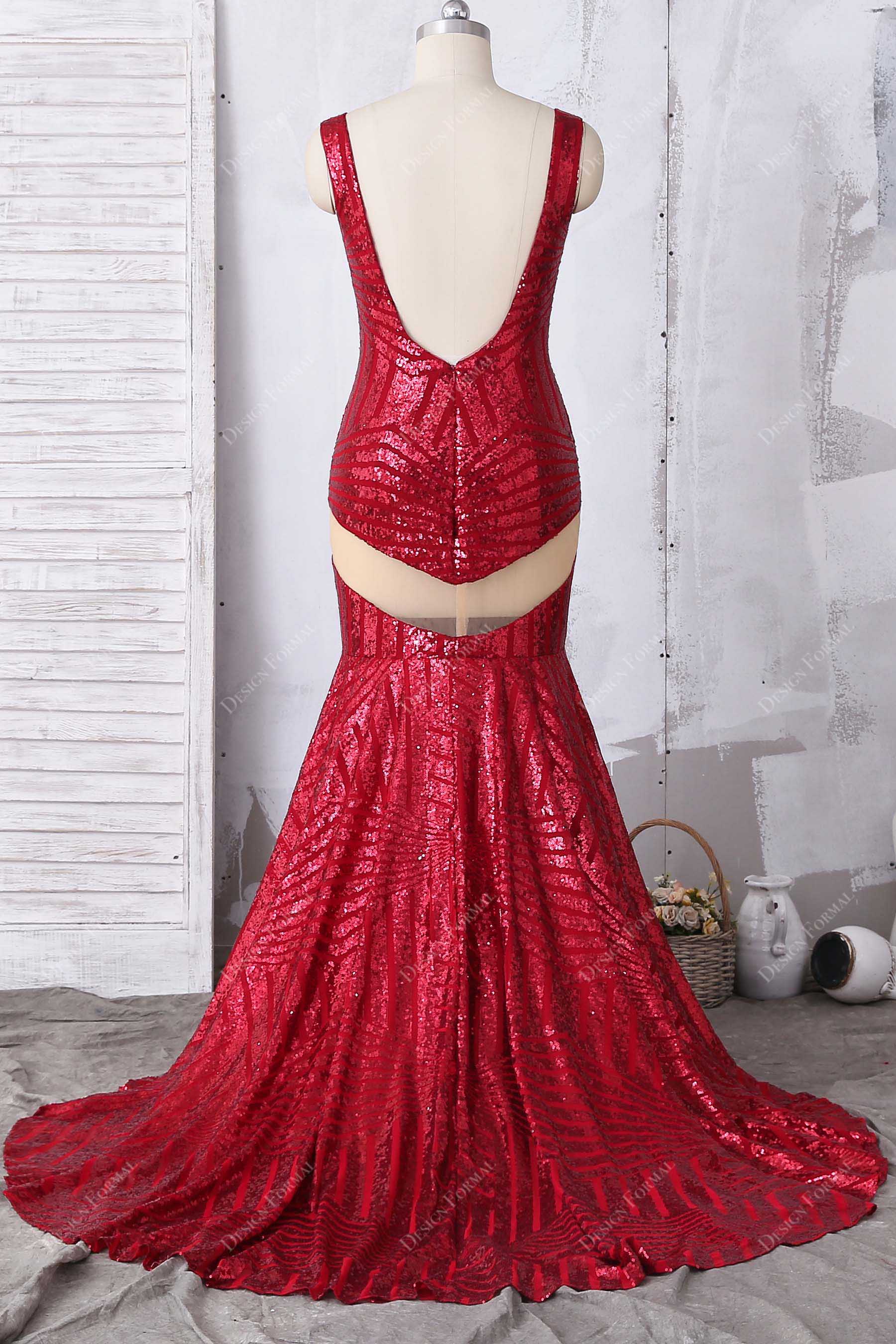 open back mermaid sequin prom dress