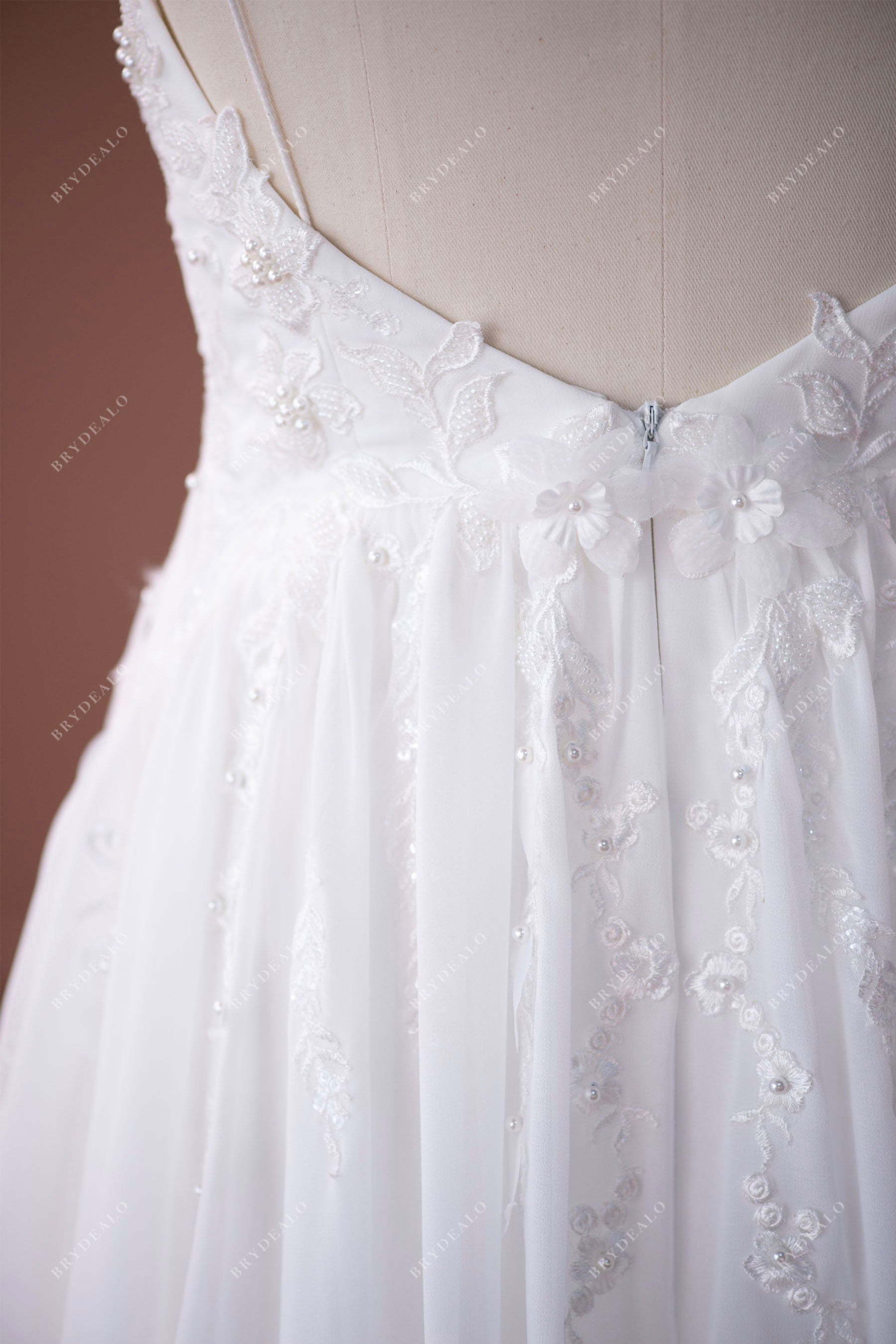 open back pleated chiffon spring wedding dress